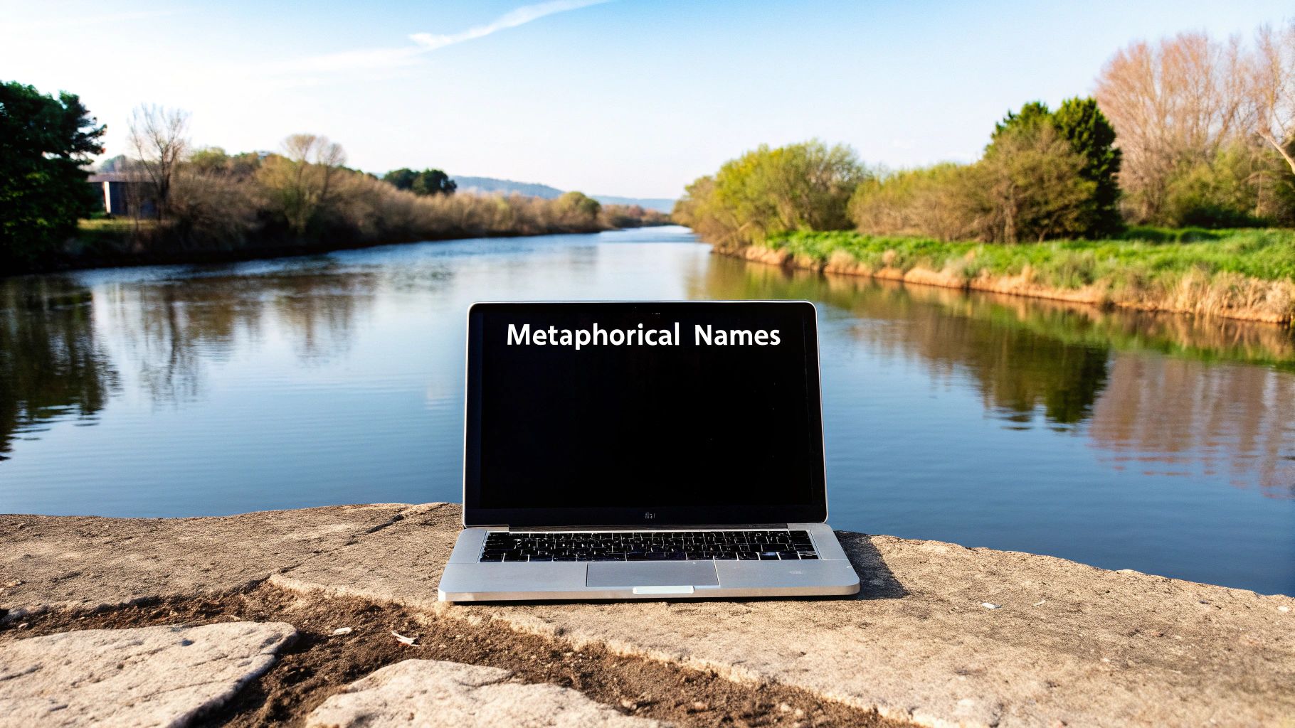 A person is looking at a board with brand names like Apple and Amazon, representing the Metaphorical/Suggestive Naming Strategy