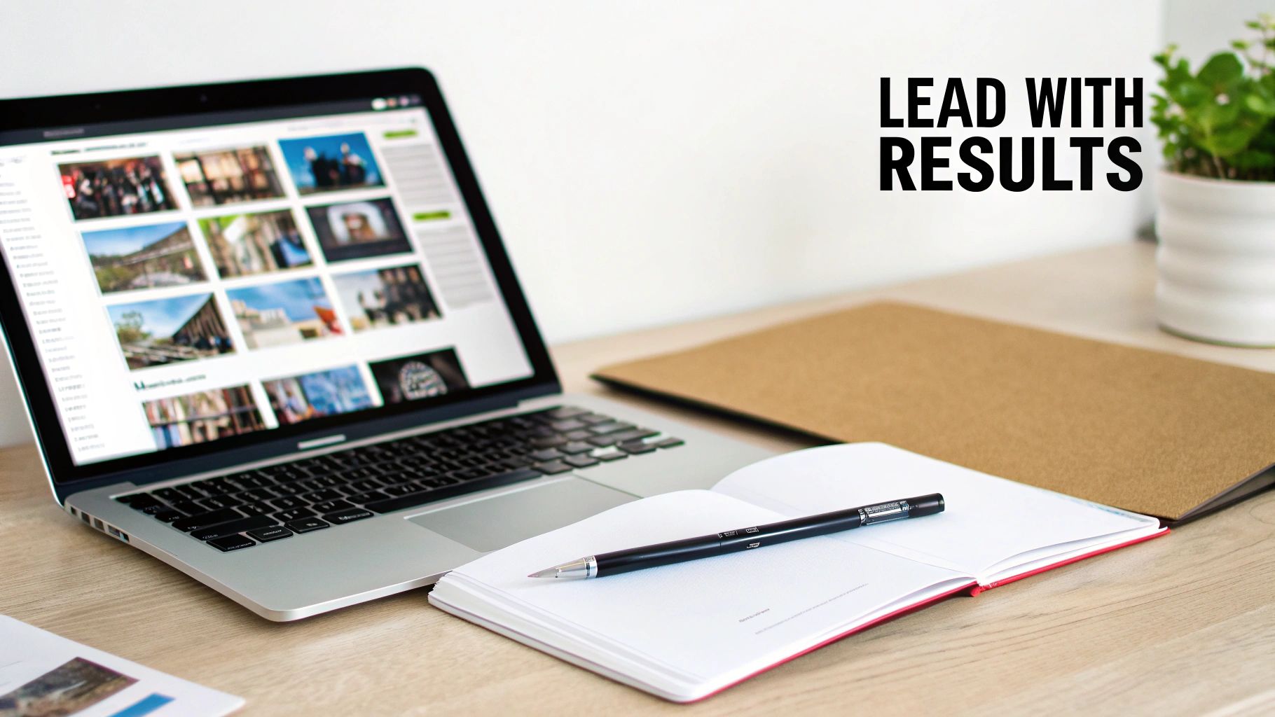 A creative director reviewing design mockups on a large screen with their team.