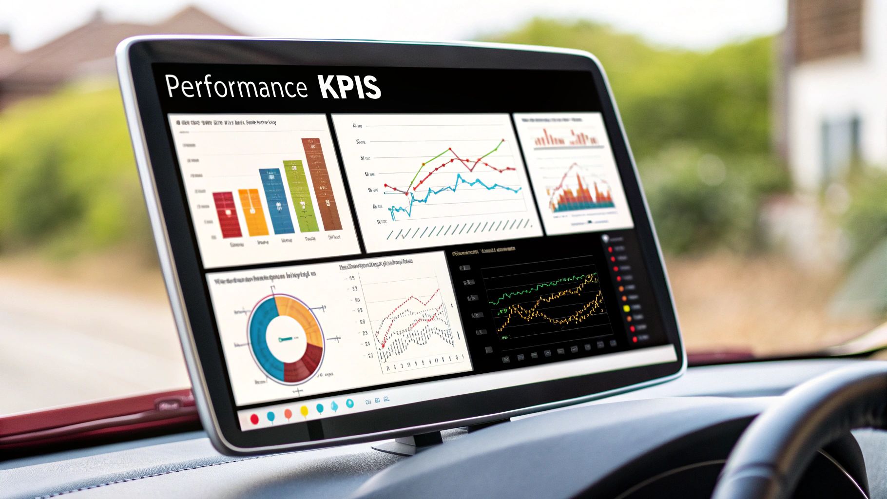 A dashboard showing various vendor performance metrics and KPIs, including on-time delivery, quality scores, and cost variance, highlighting a data-driven approach to vendor management.