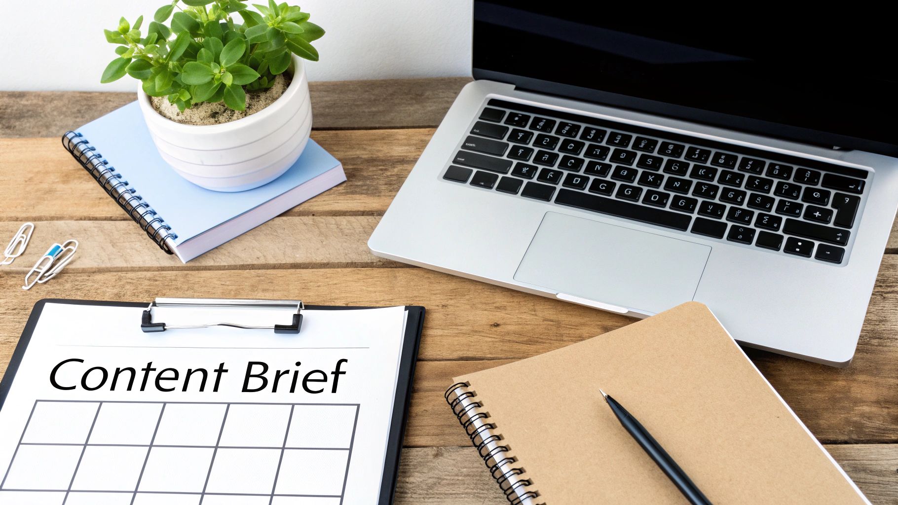 A team collaborating around a table, mapping out a project with sticky notes and diagrams, illustrating the process of defining content needs.