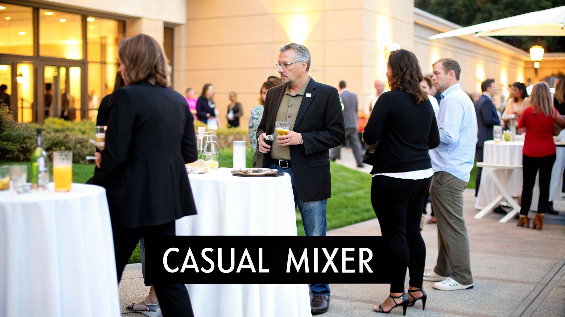 A group of professionals networking at a Business After Hours Mixer event