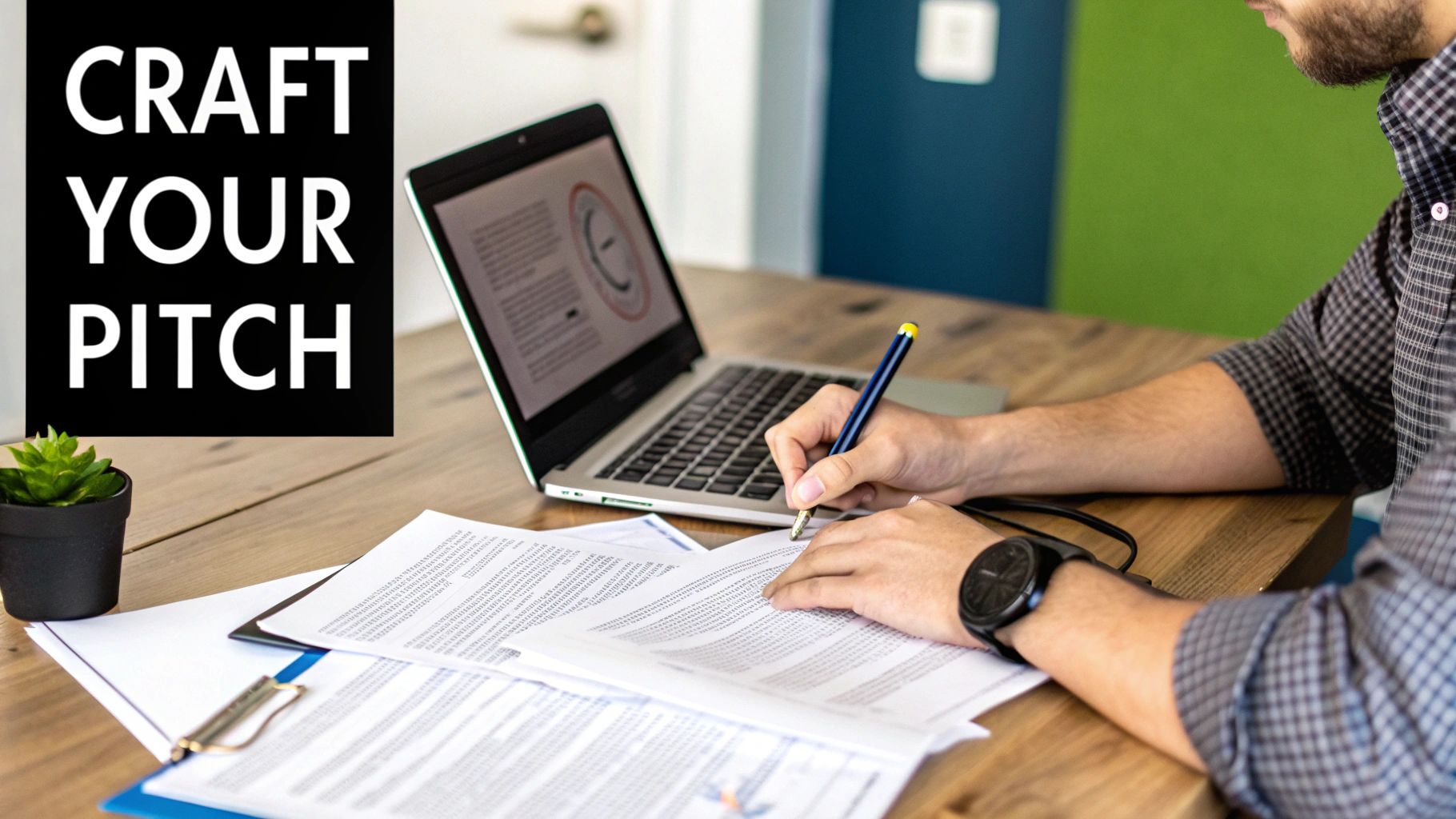 A freelancer strategically planning their approach on a laptop, with platform logos visible in the background.