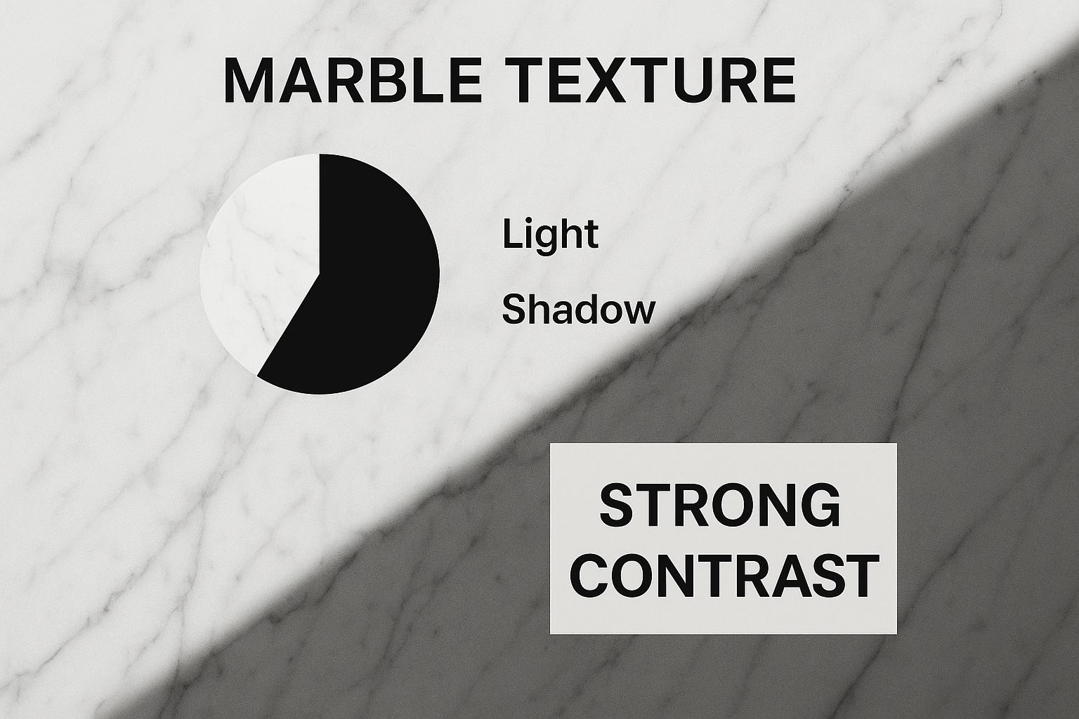 Infographic of a marble texture with a text block for 'Strong Contrast', demonstrating visual weight.