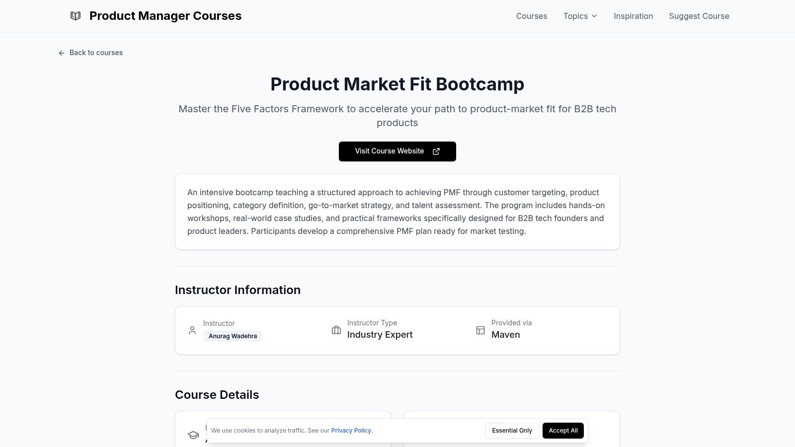 Product Manager Courses: "Product Market Fit Bootcamp"