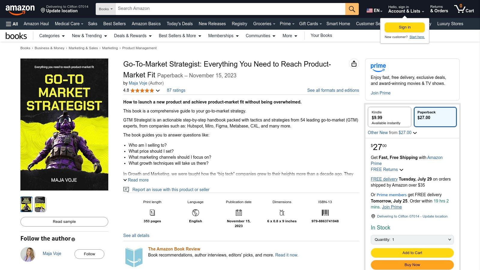 Amazon: "Go-To-Market Strategist: Everything You Need to Reach Product-Market Fit" by Maja Voje