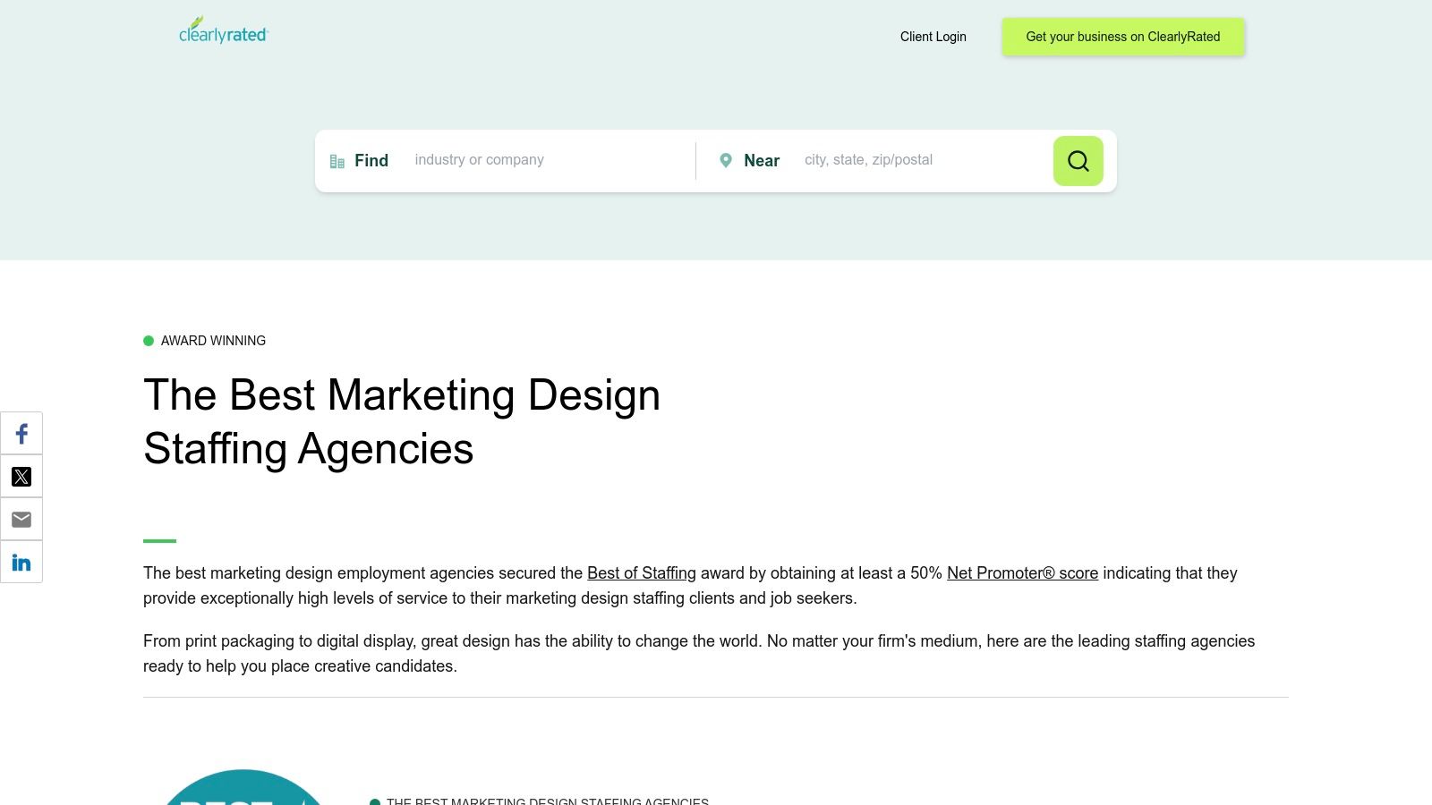 ClearlyRated – Best Marketing/Design Staffing Agencies (Directory)
