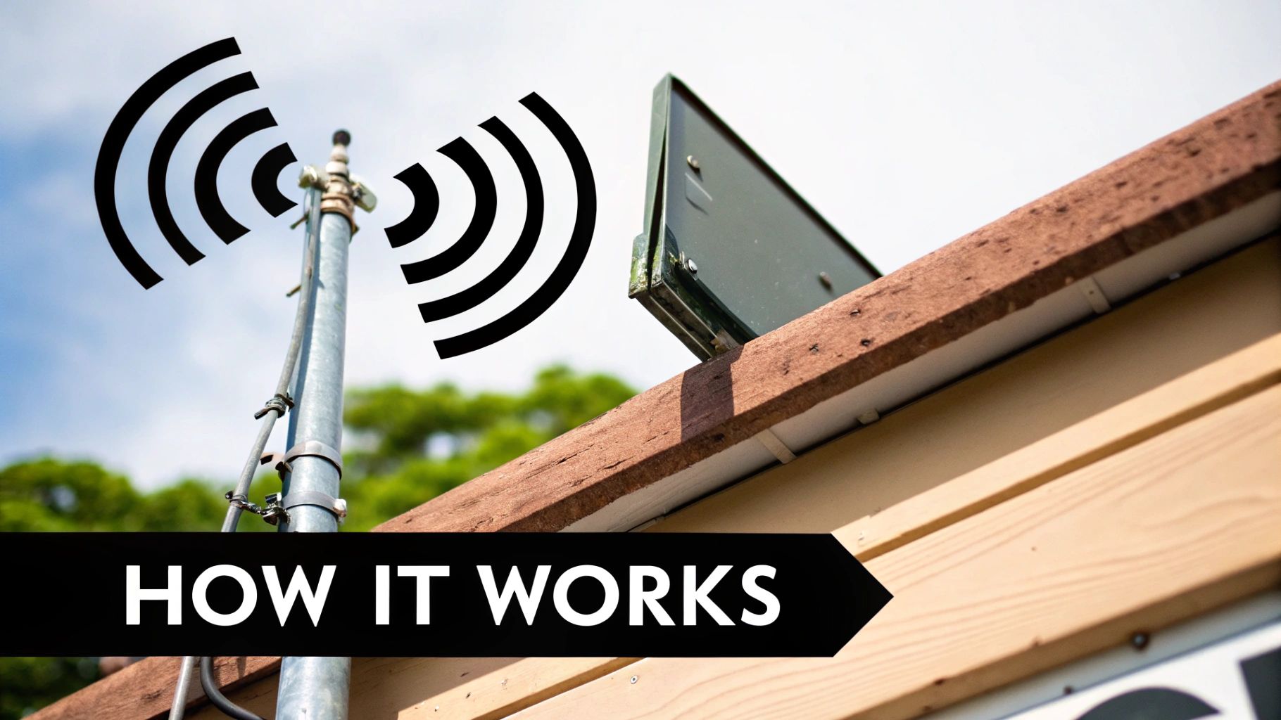A close-up of a Cel-Fi cellular signal booster unit installed on a wall, showing its sleek design and indicator lights.