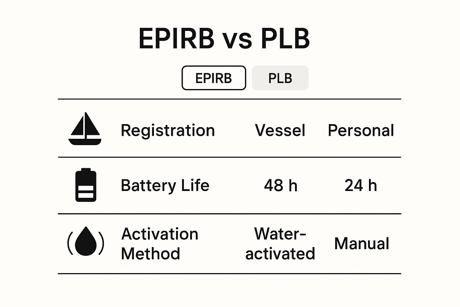 Infographic about epirb vs plb
