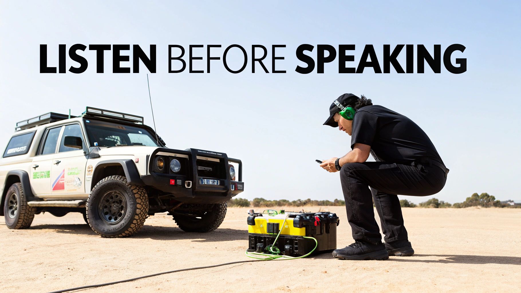 A close-up shot of a two-way radio being held, ready for communication.