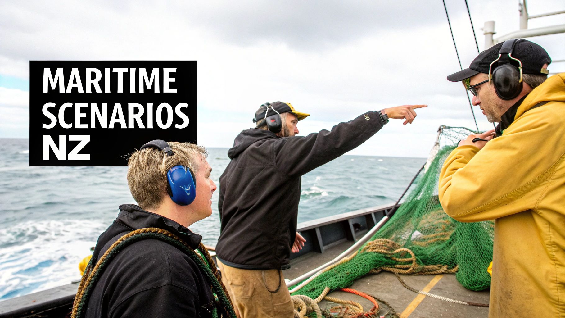 A fishing crew working together on a boat