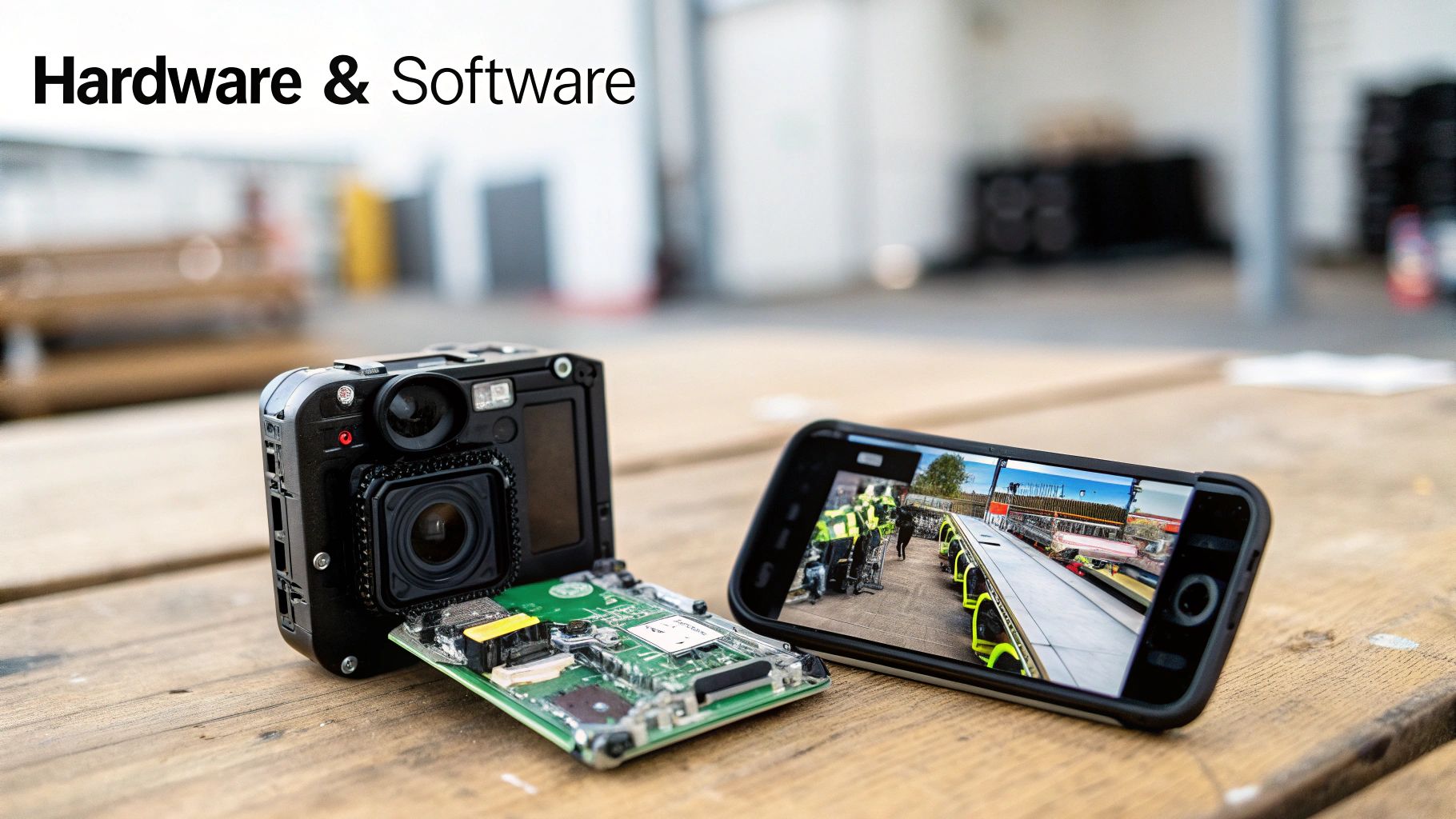 A close-up view of a body camera lens and microphone.