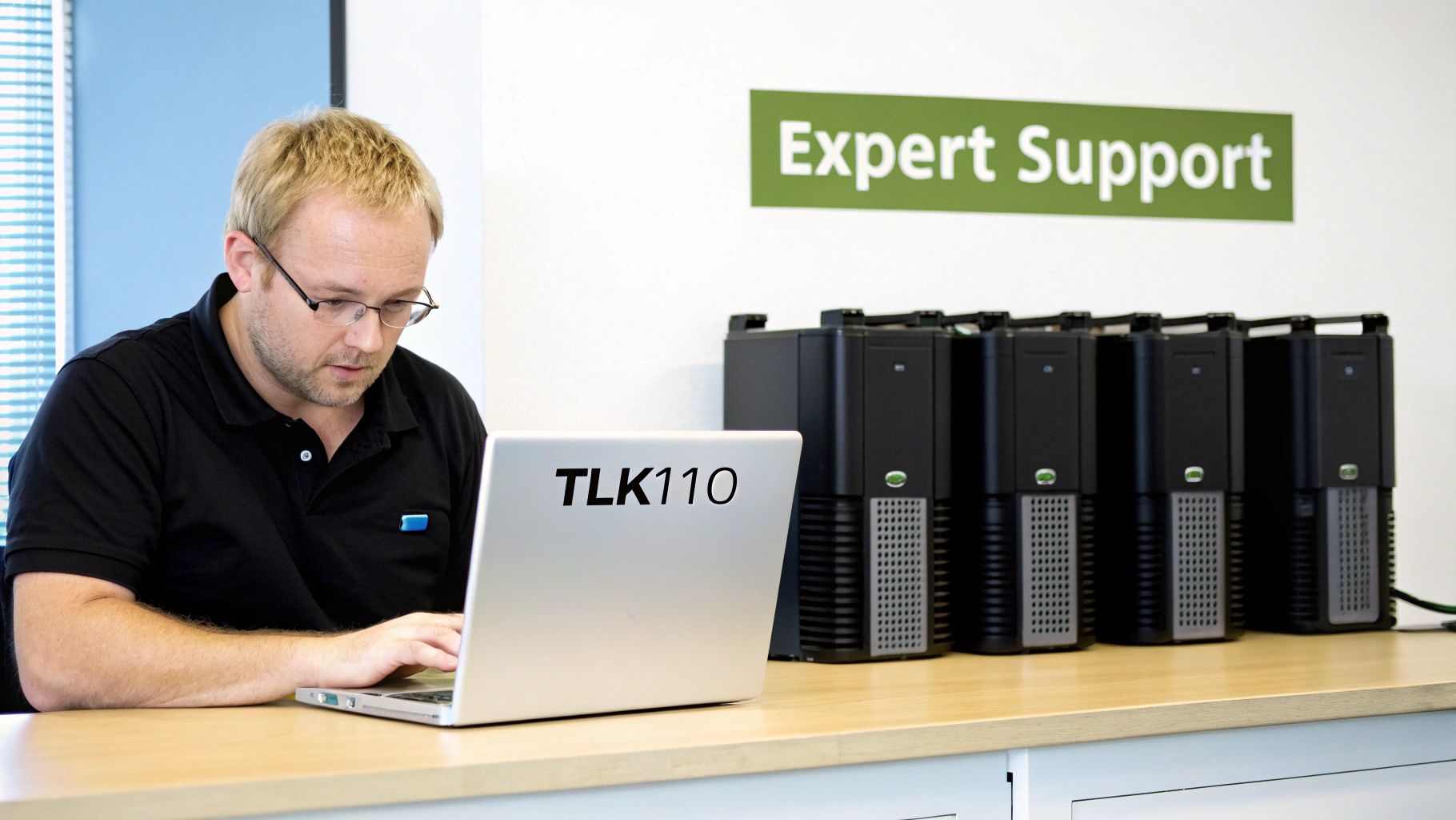 A friendly Mobile Systems expert discussing communication solutions.