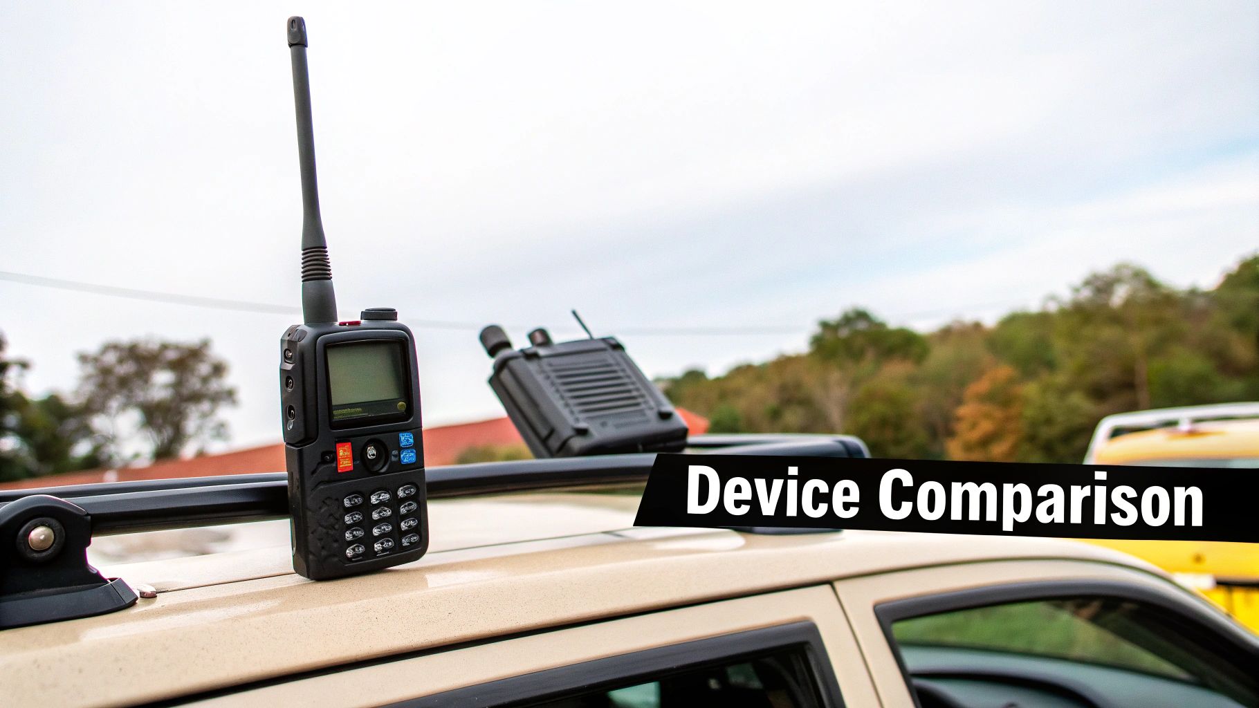A rugged vehicle-mounted radio system installed in a 4WD vehicle.