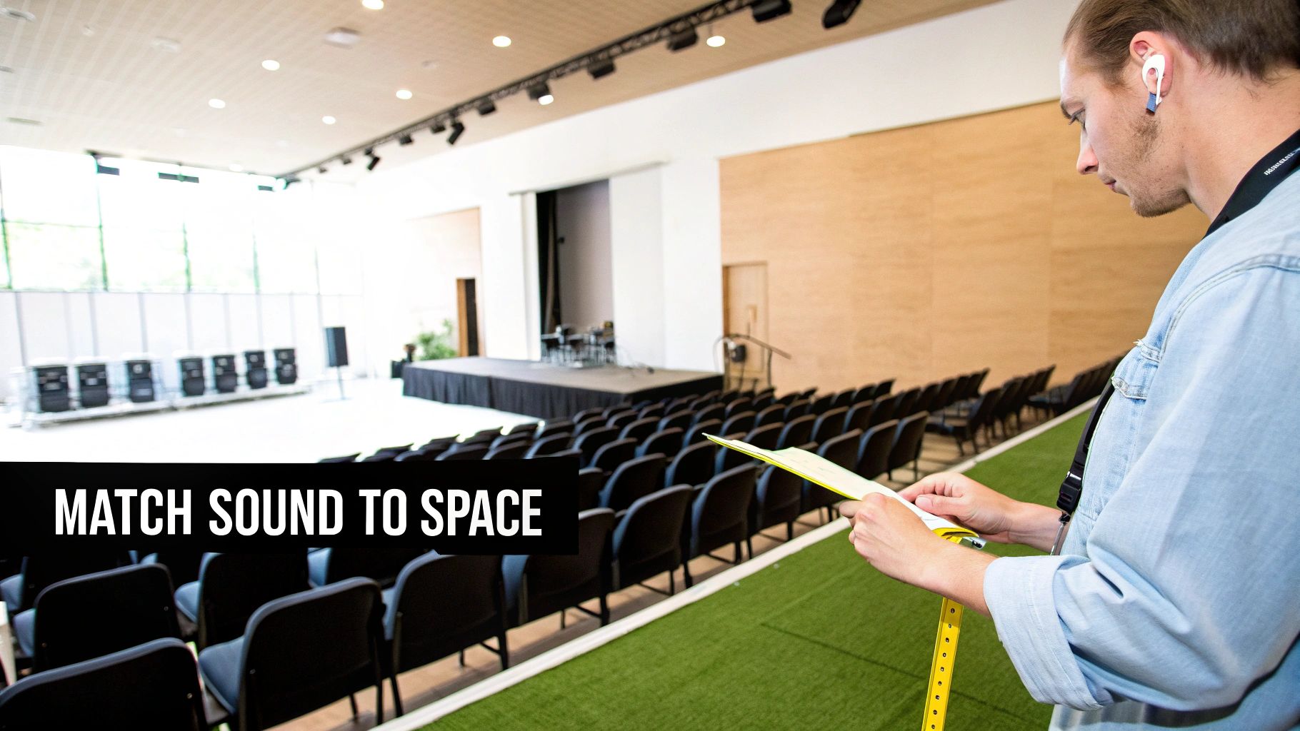 Active and passive speakers set up on stands at an outdoor event.