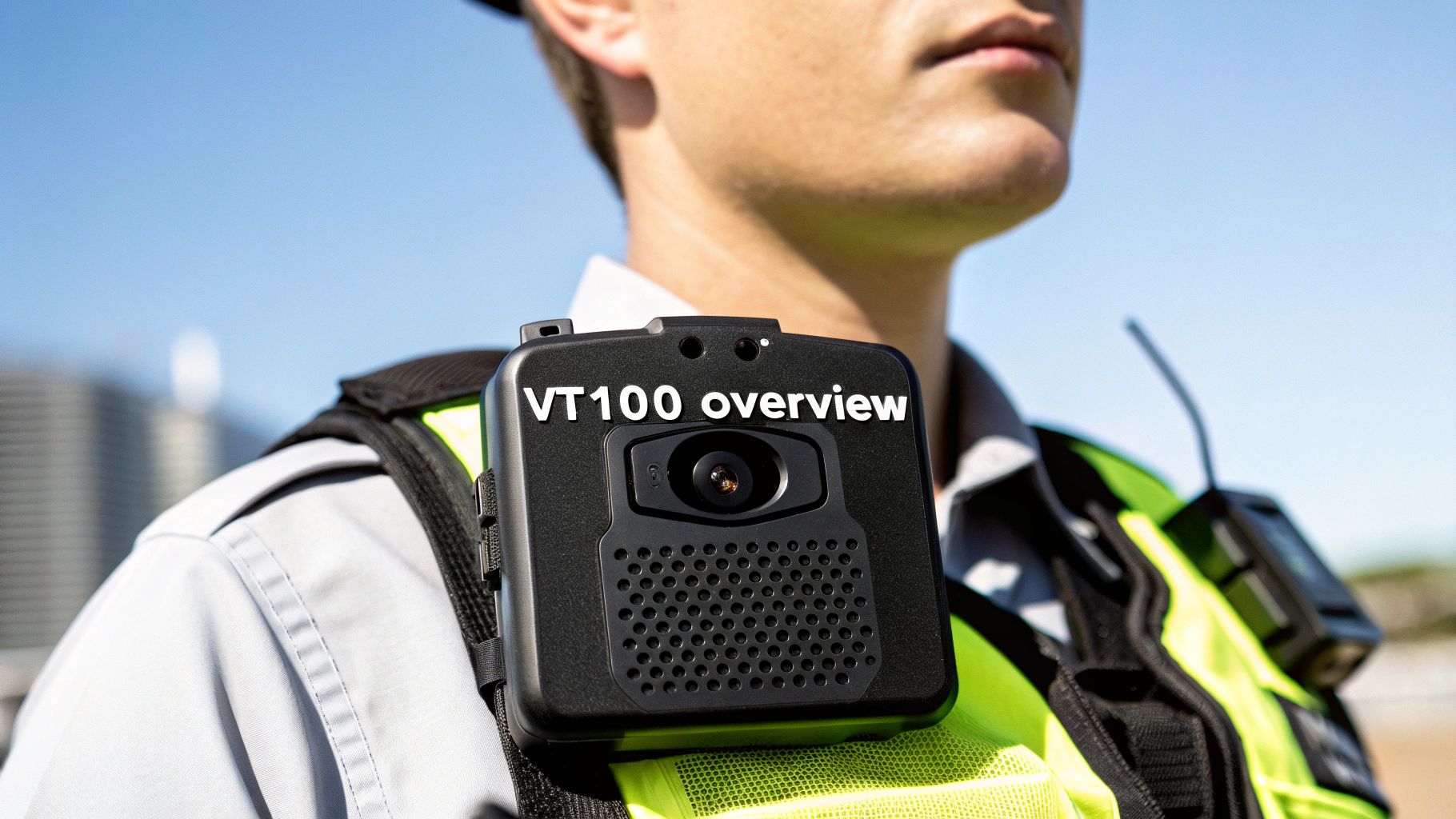 A person wearing the discreet Motorola VT100 body worn camera on their uniform.