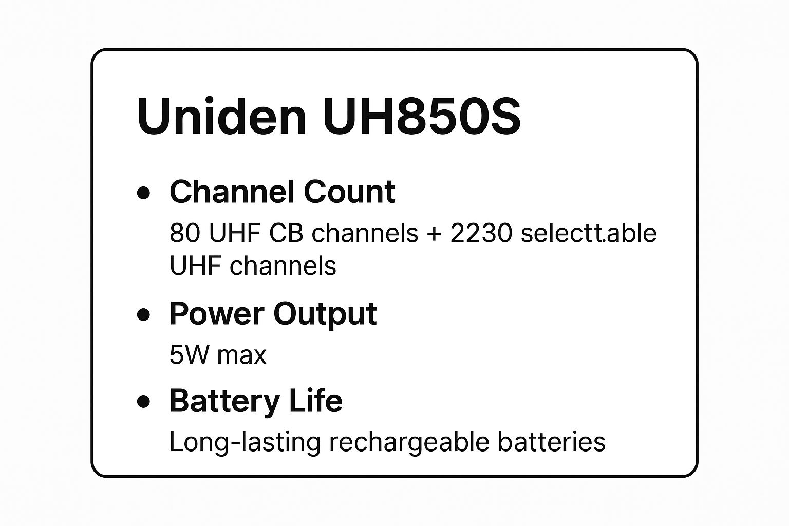 Infographic showing key data about Uniden UH850S Twin Pack: The All-Rounder for Adventure and Work