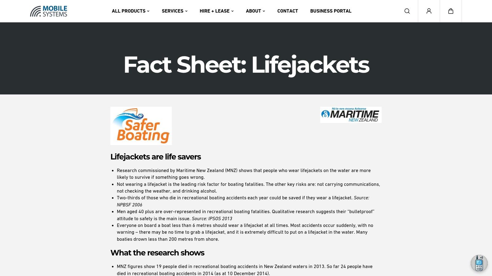 Health Safety - Fact Sheet Lifejackets by Mobile Systems Limited