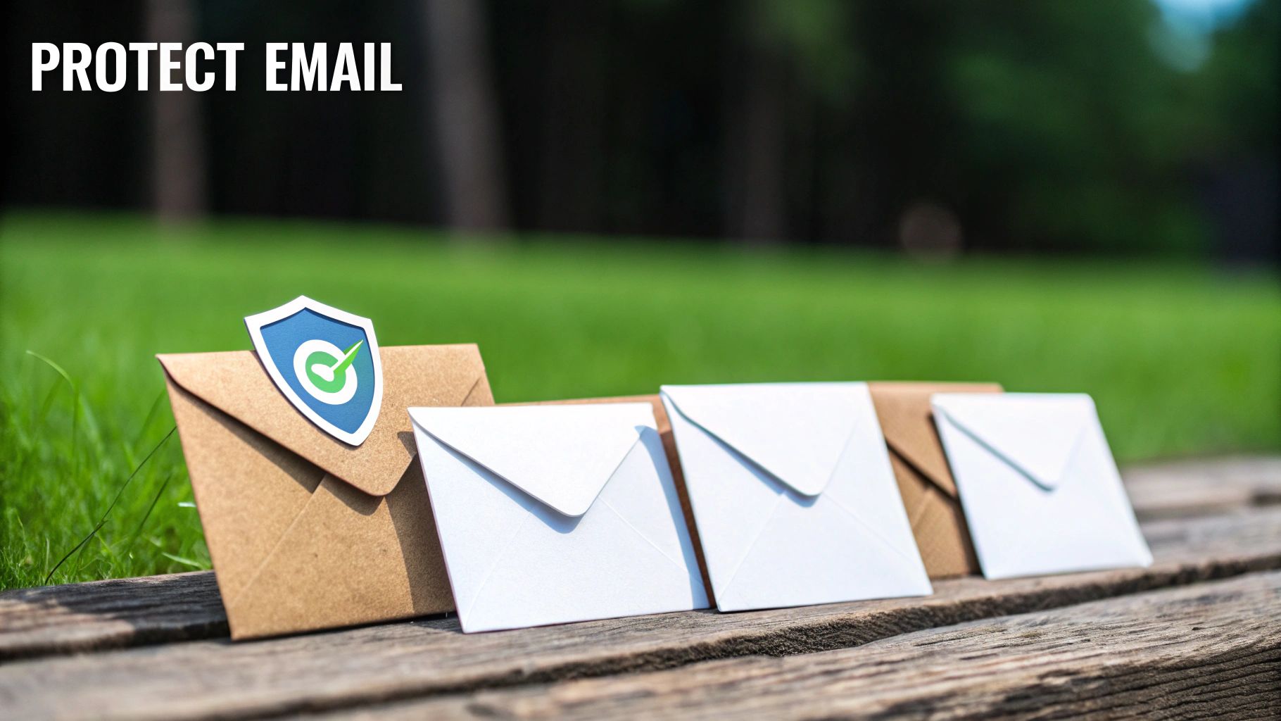 A shield icon hovering protectively over an email address, symbolizing proactive digital security measures.
