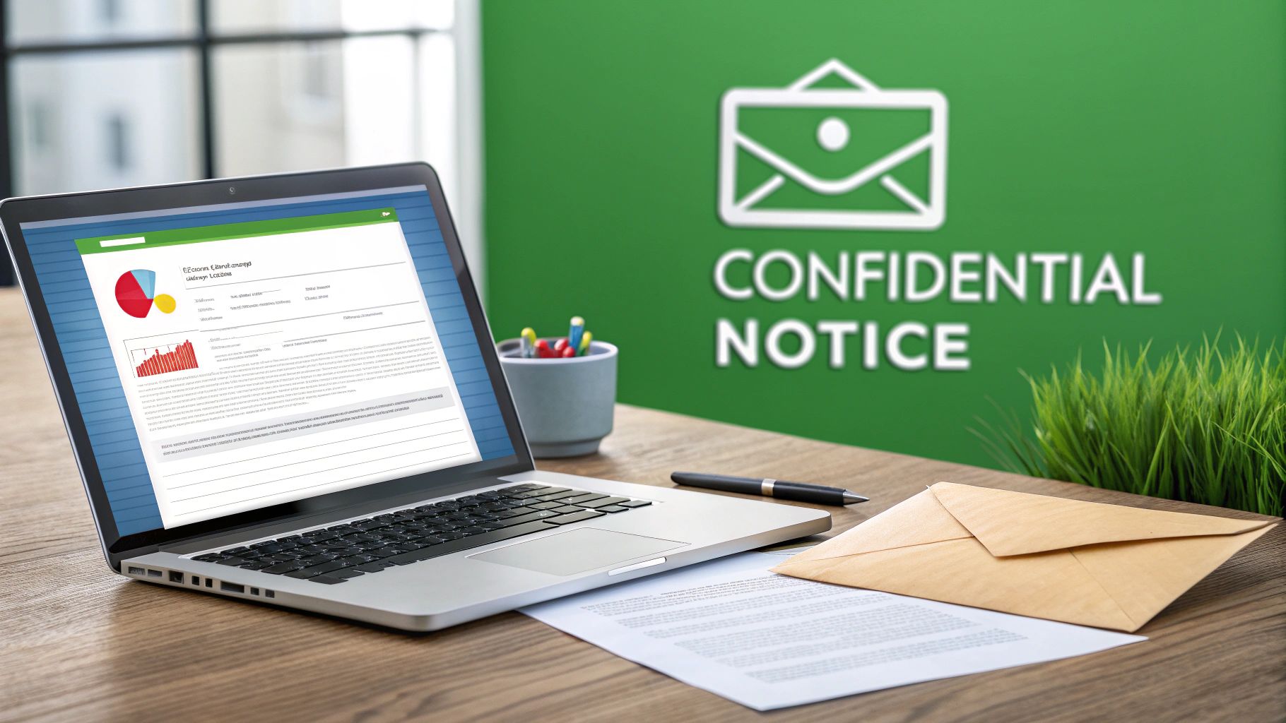 An illustrated padlock symbol over an email envelope, symbolizing email security.