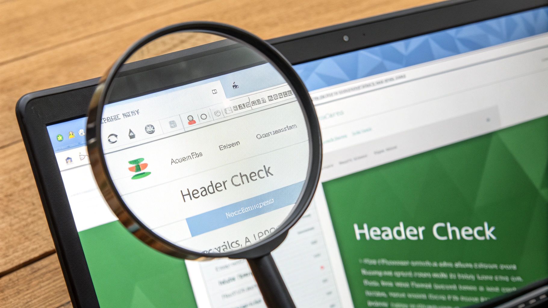 A person inspecting an email on a computer screen with magnifying glass icons and security alerts, symbolizing the detection of a spoofed email.