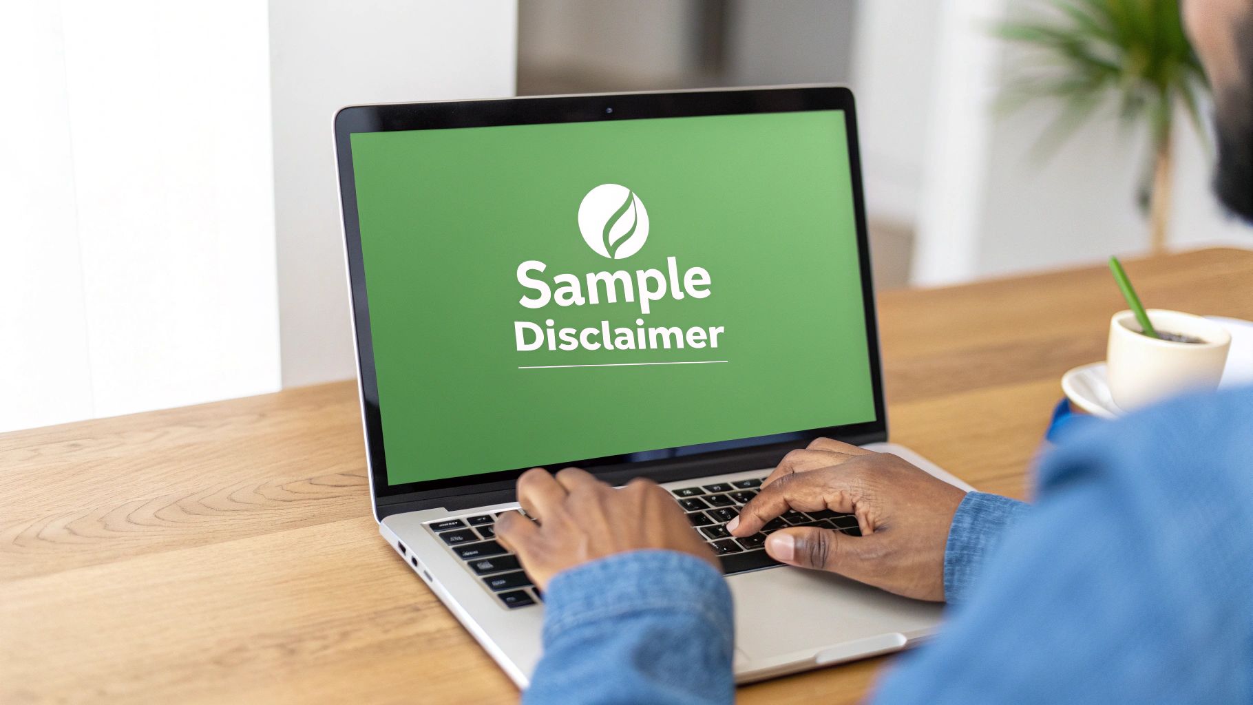 A person's hands typing on a laptop, with a close-up on the screen showing code or text, symbolizing the act of creating digital content.