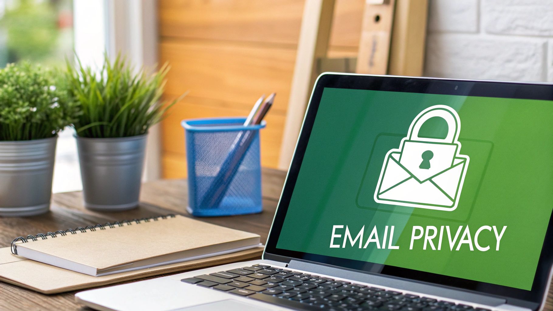 A digital lock and shield icon floating over an email inbox, representing robust email security.