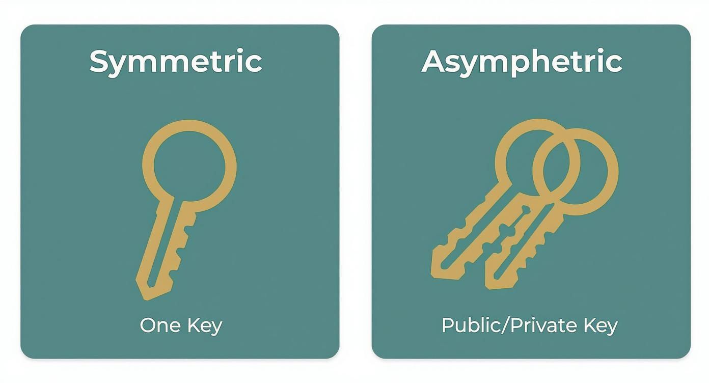 Infographic about symmetric and asymmetric key encryption