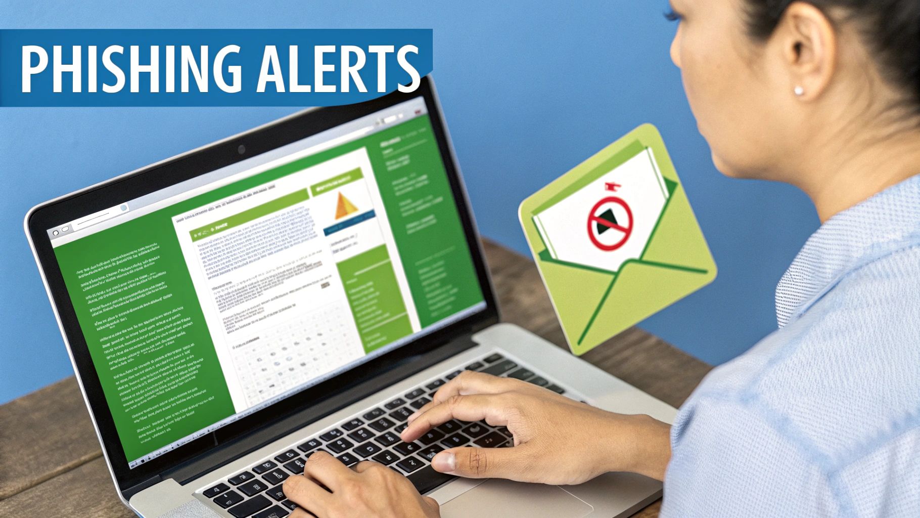 A person looking at a laptop screen with a warning icon, symbolizing the detection of an online threat