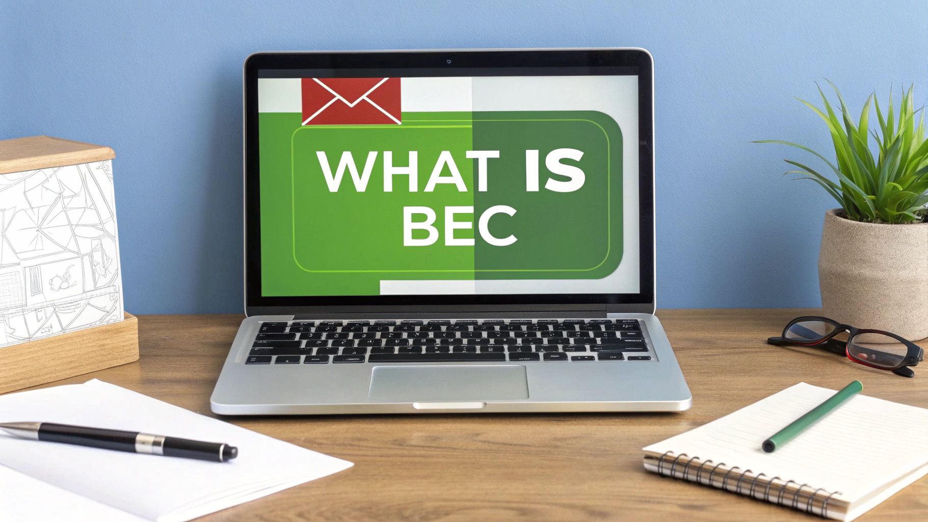 Depiction of a shadowy figure typing on a keyboard, representing the hidden nature of BEC attacks.