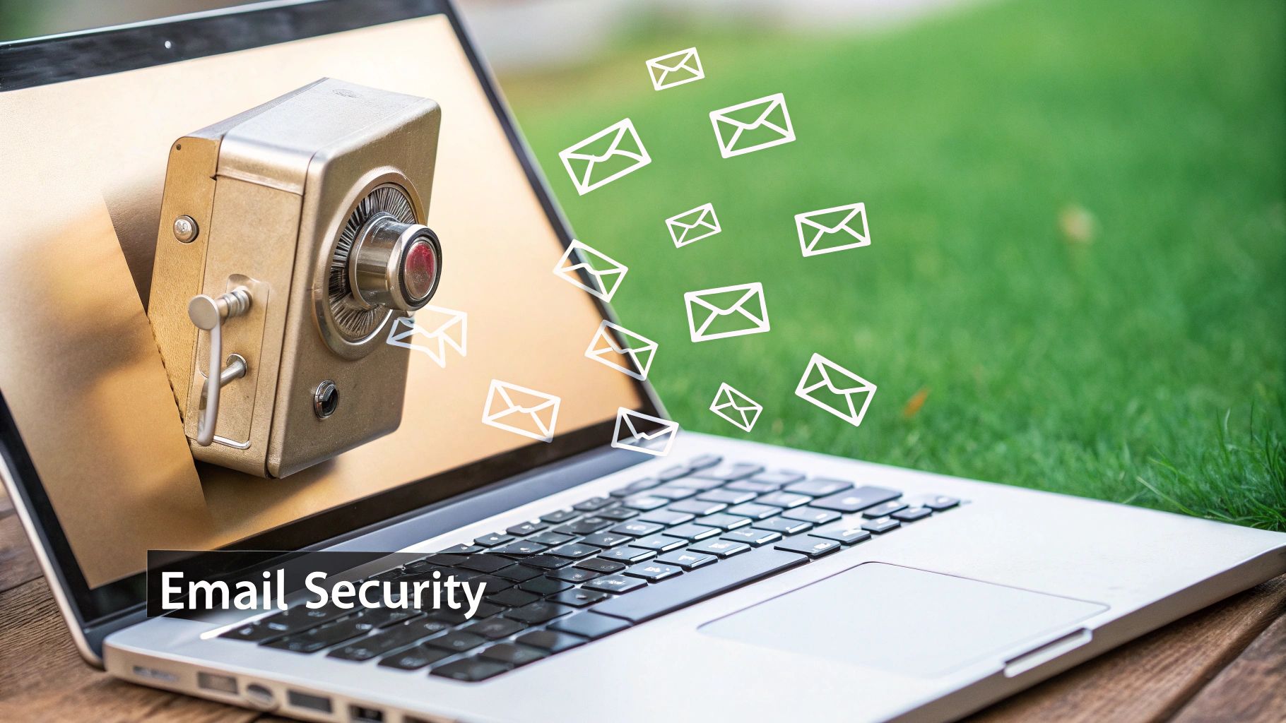 A shield icon overlaid on an email inbox, symbolizing email security.