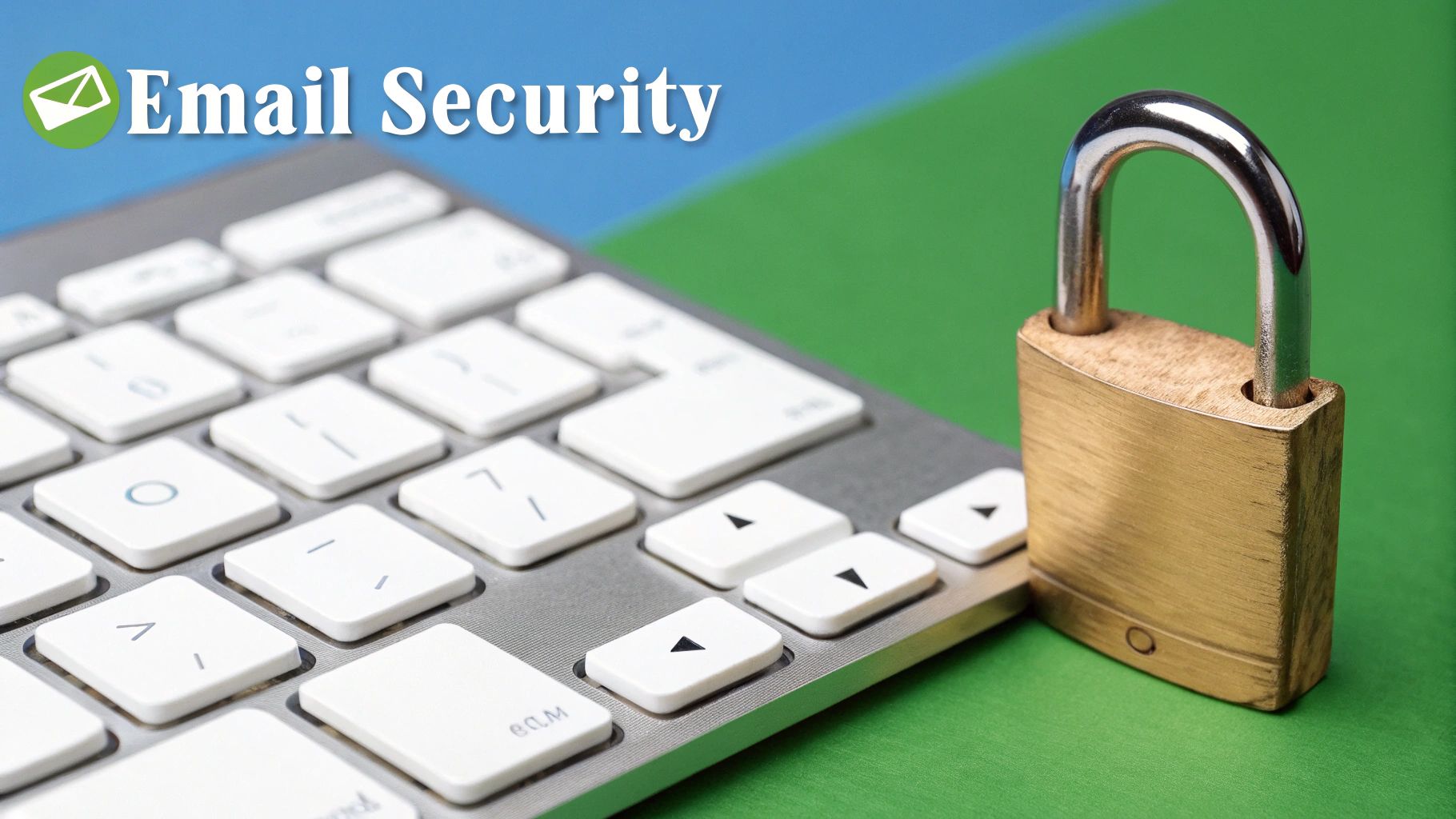 A security lock icon overlaid on an email inbox, symbolizing email security.