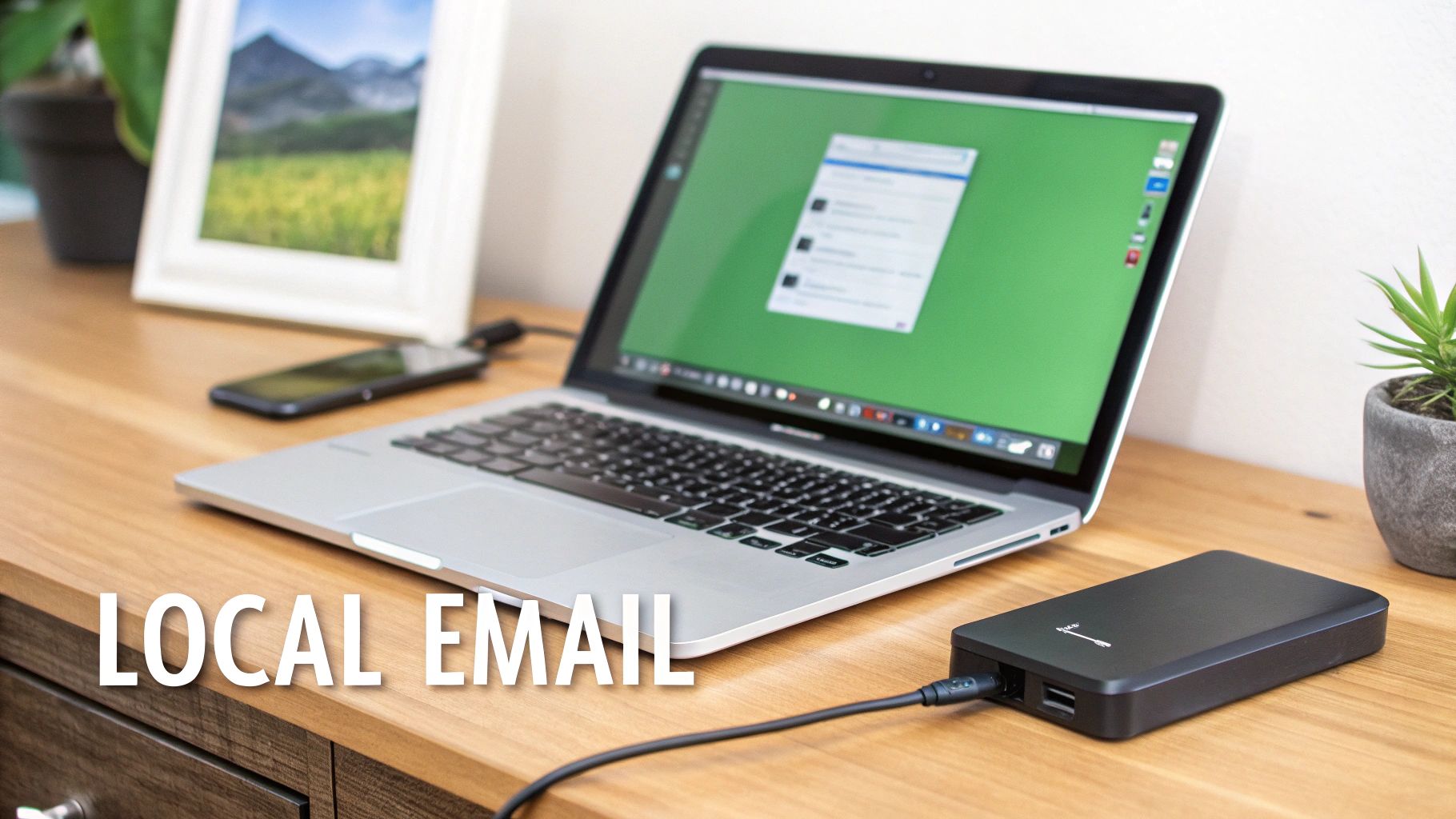 A person sitting at a desk with a computer, symbolizing local data control with POP3