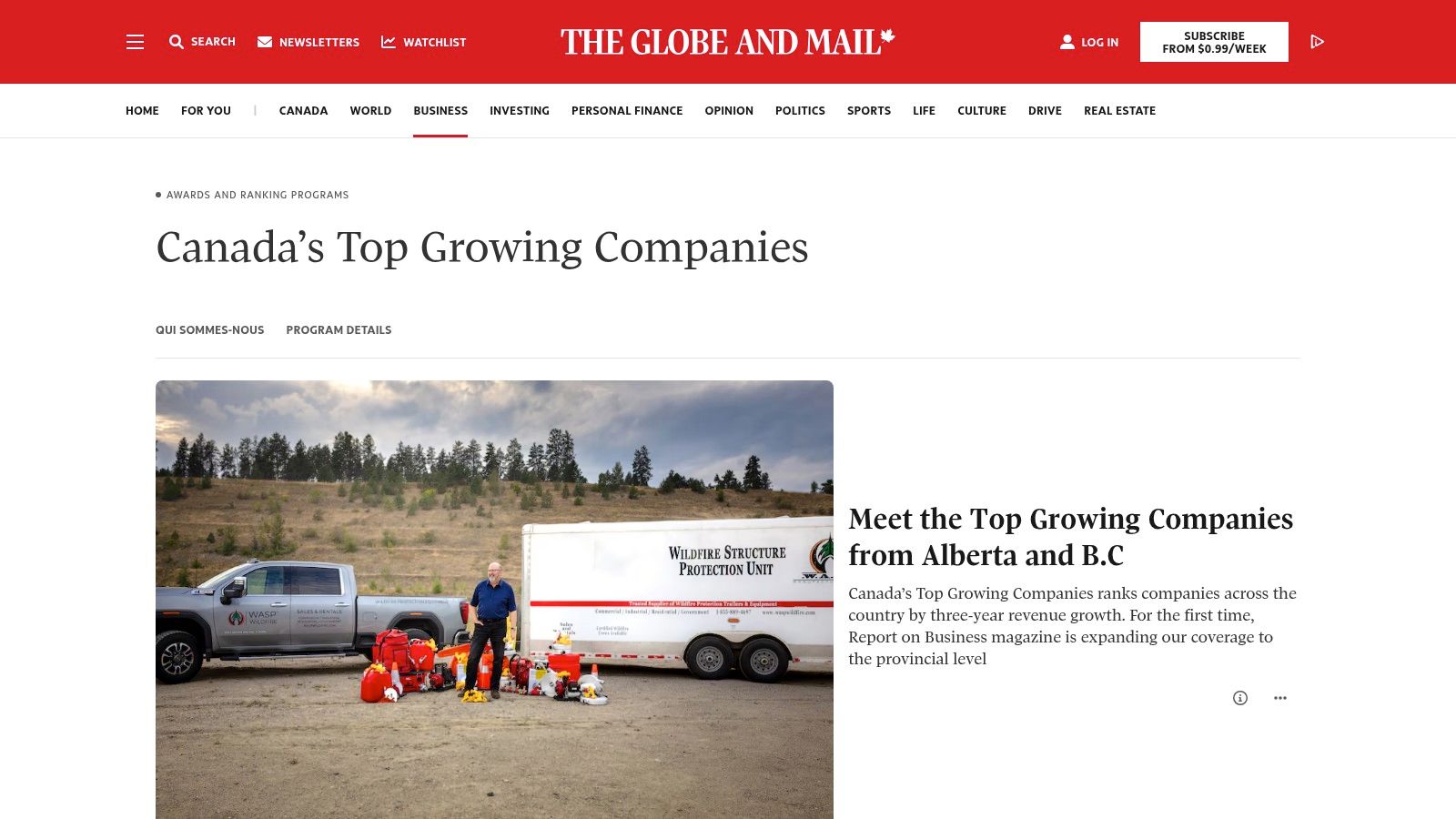 The Globe and Mail — Report on Business: Canada’s Top Growing Companies