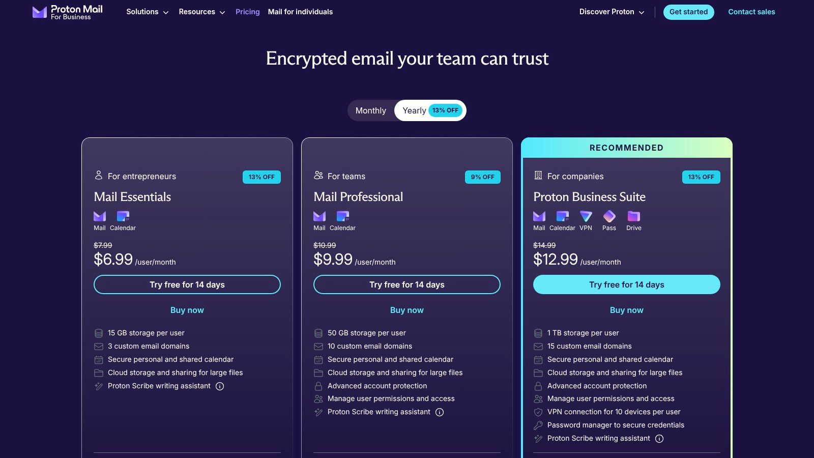 Proton for Business (Proton Mail, Drive, Calendar, VPN, Pass)