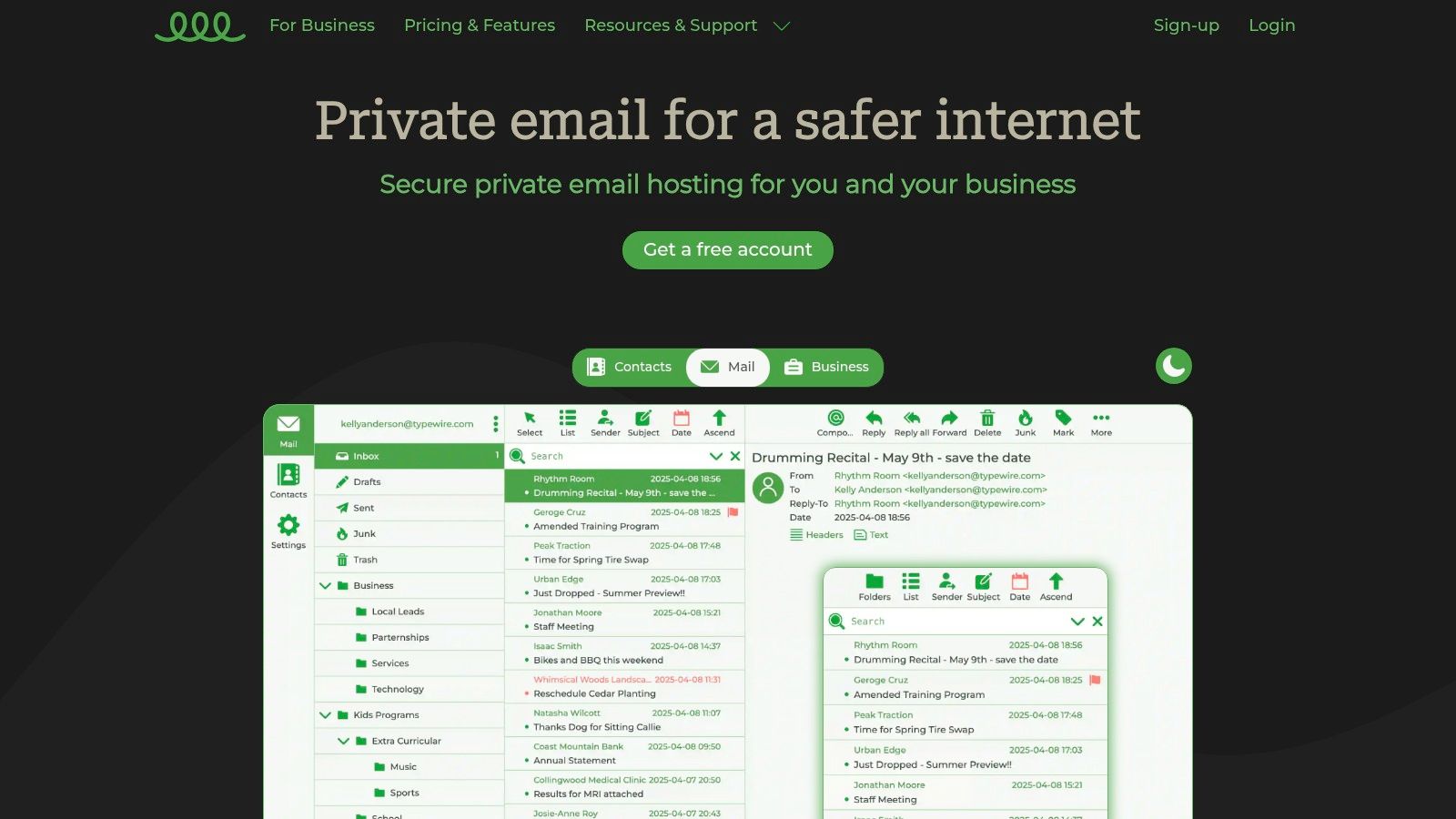 Typewire email interface showing a clean inbox view