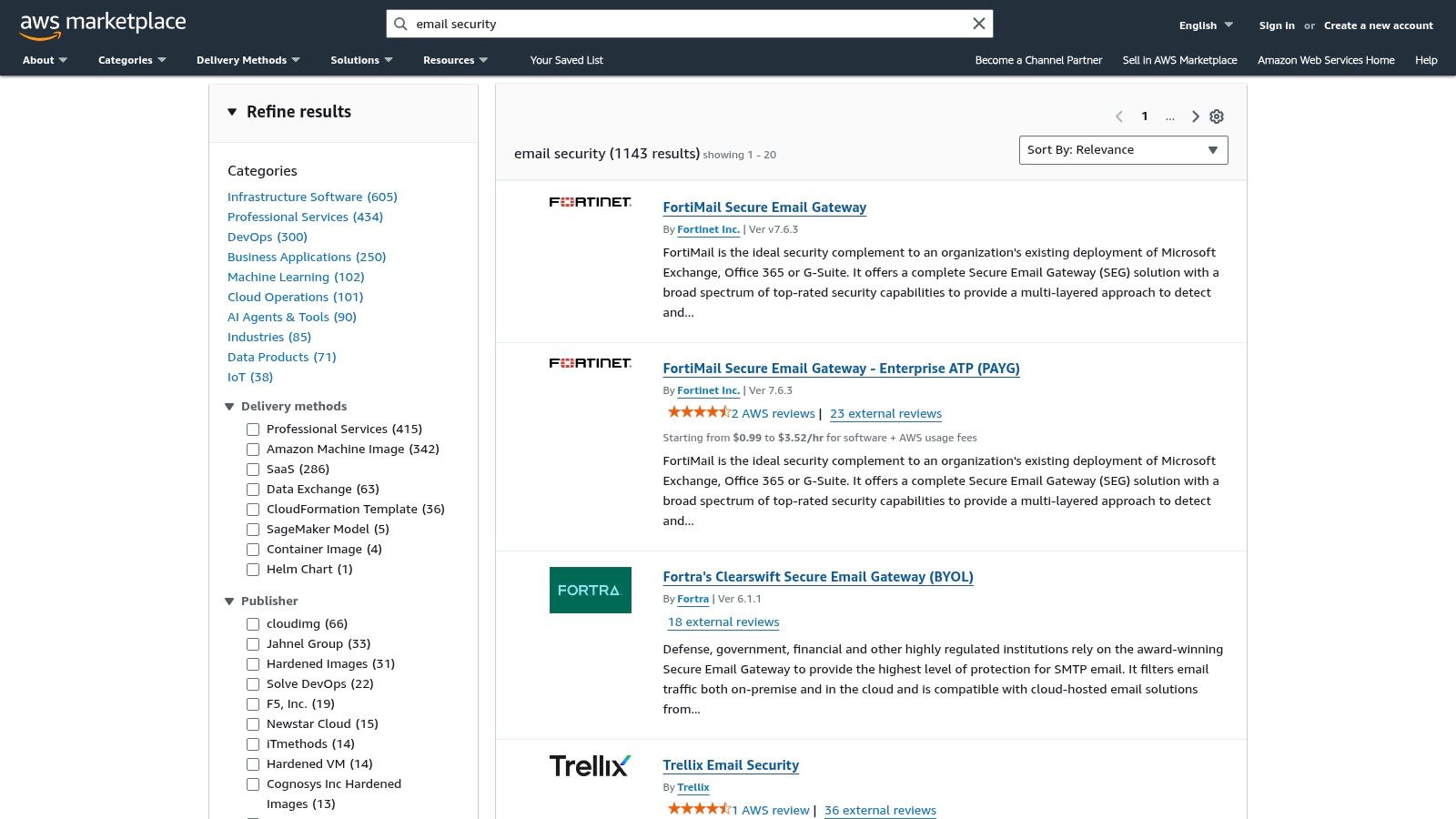 AWS Marketplace - Email Security Listings