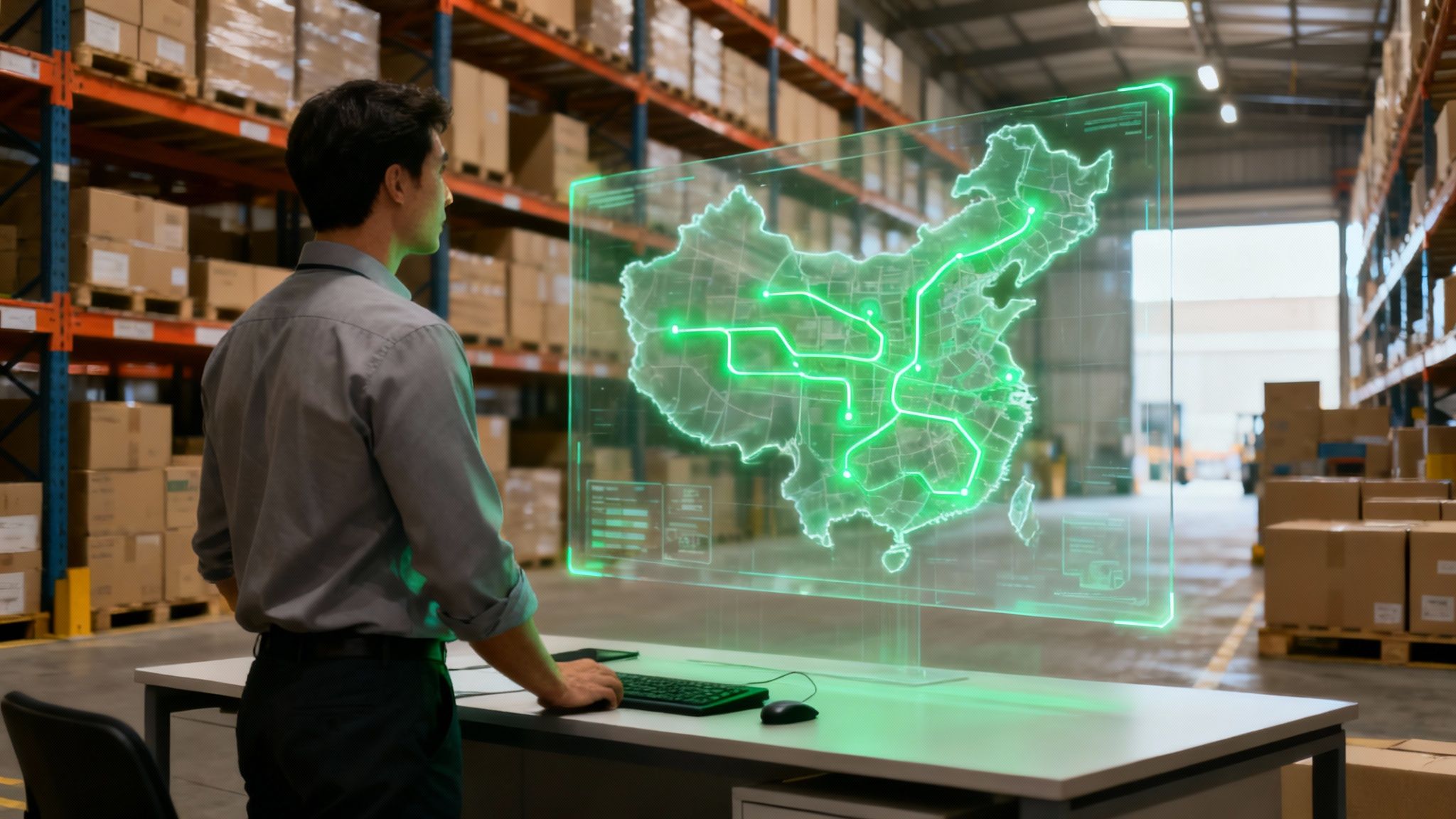 Several professionals collaborating around a large screen displaying charts and process flows, representing different industries using custom software.