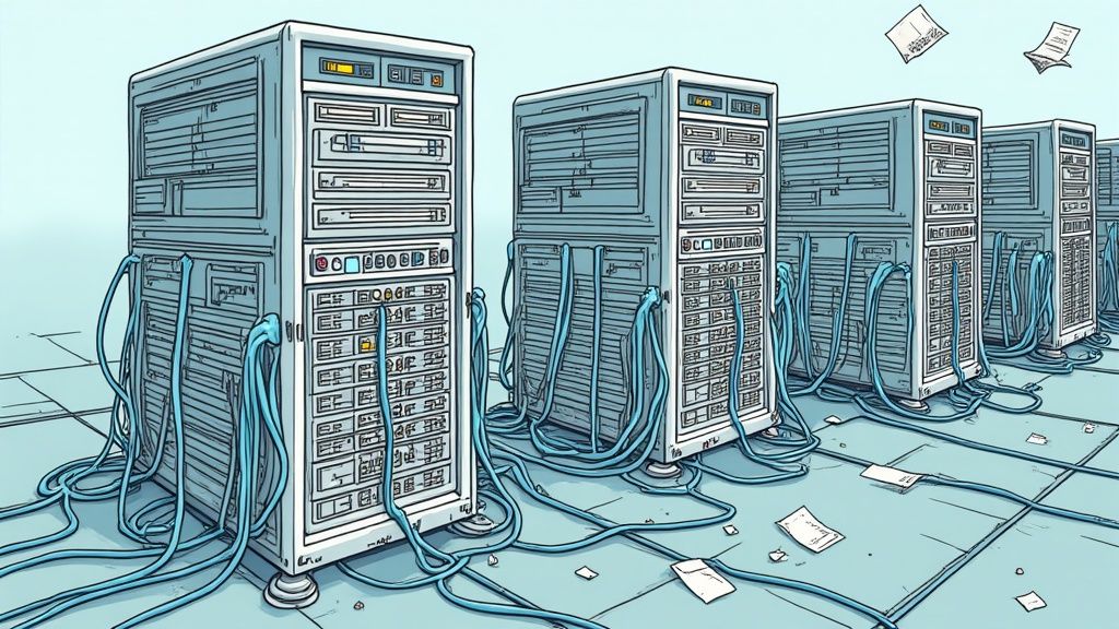An image of a domino effect with one falling domino knocking over a line of others, symbolizing how small ERP implementation issues can lead to a major collapse.