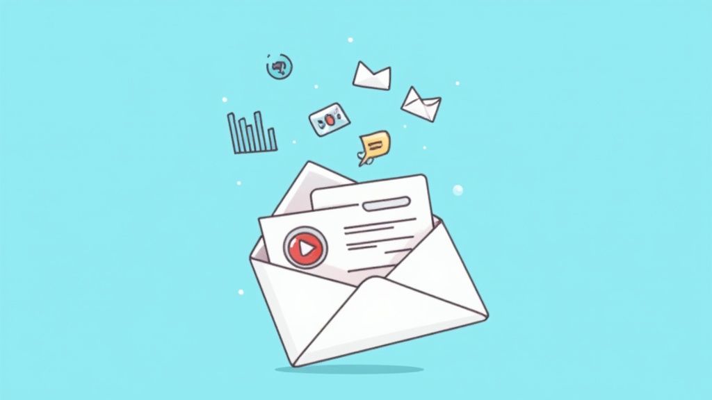 An infographic showing a central user icon with arrows pointing to different automated email sequences like 'Welcome Series,' 'Abandoned Cart,' and 'Post-Purchase Follow-up,' triggered by user actions.
