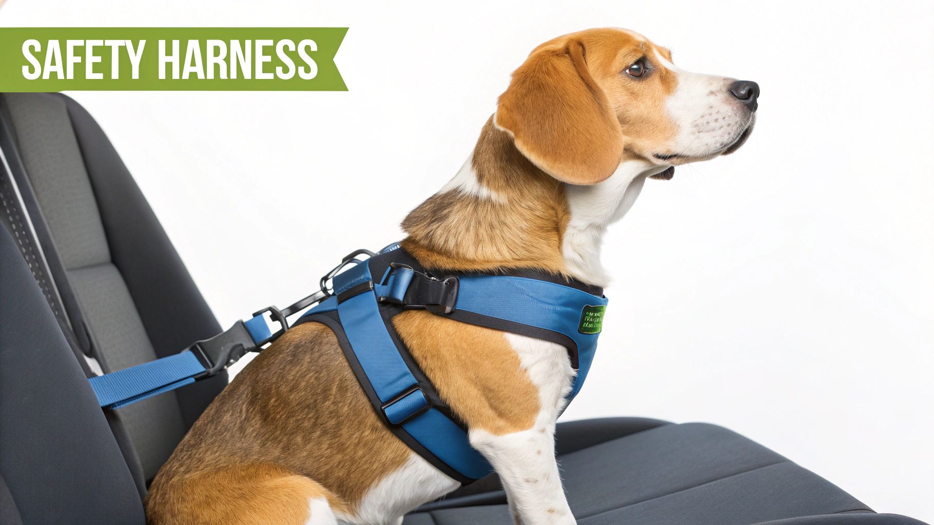 A happy dog sitting comfortably in the backseat of a car, ready for a trip.
