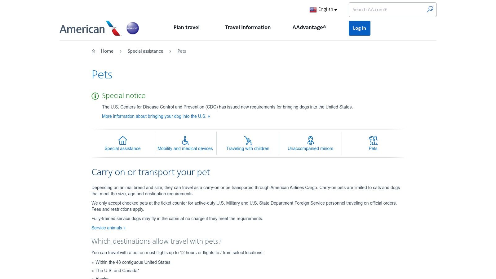 American Airlines – Pets (plus PetEmbark cargo)