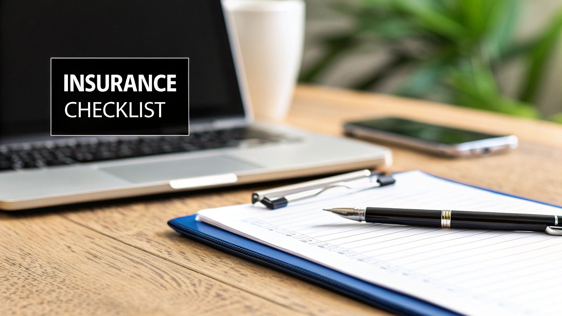 A person reviewing a checklist on a clipboard with a house in the background