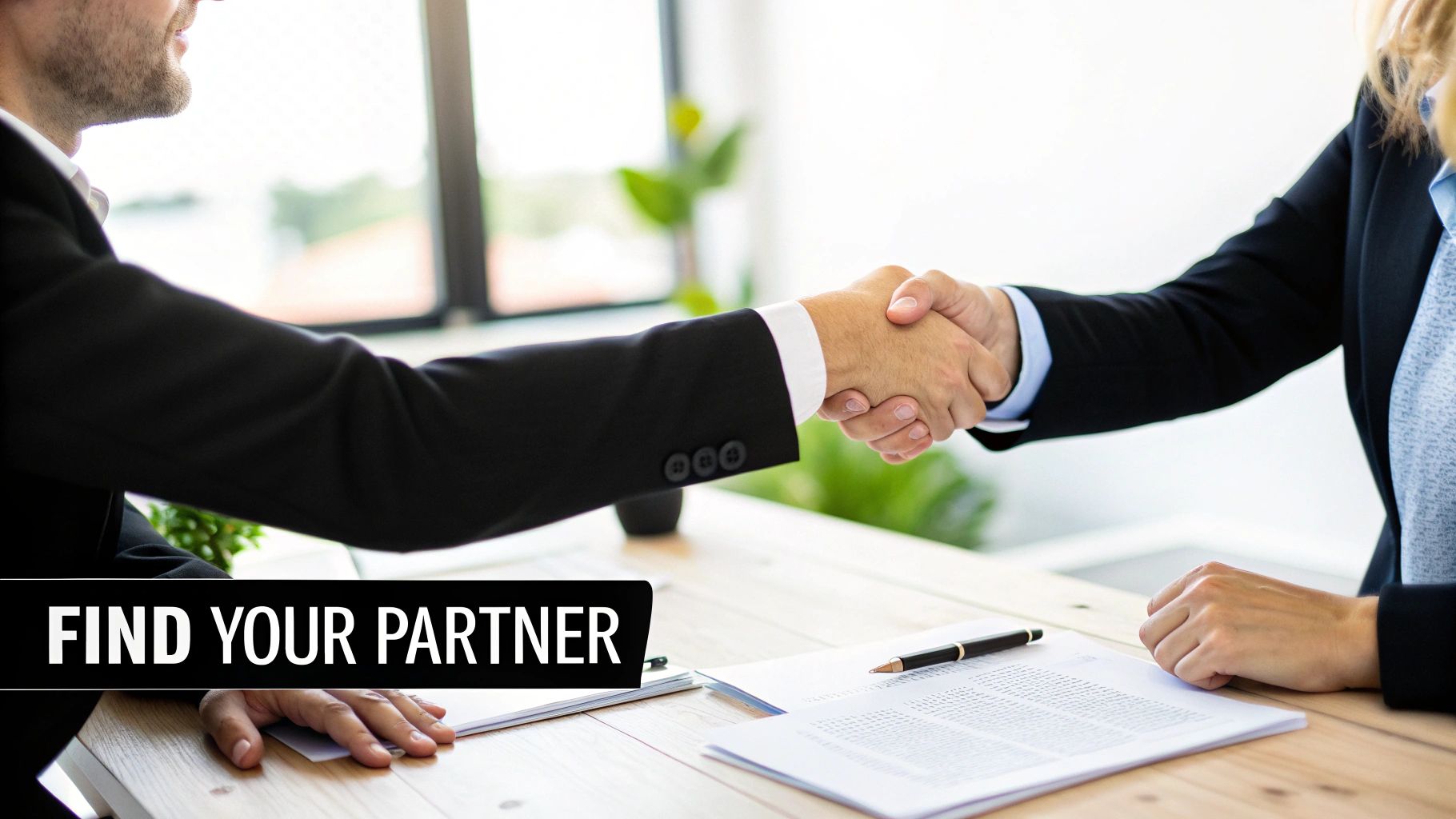 A person signing a contract with a property manager, symbolizing a new partnership.