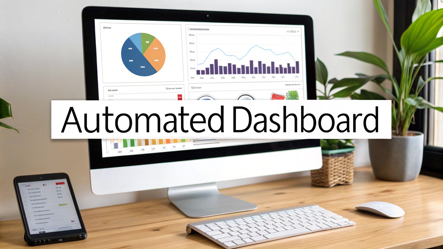 Automated dashboard displaying financial charts and graphs on desktop computer monitor for business analytics