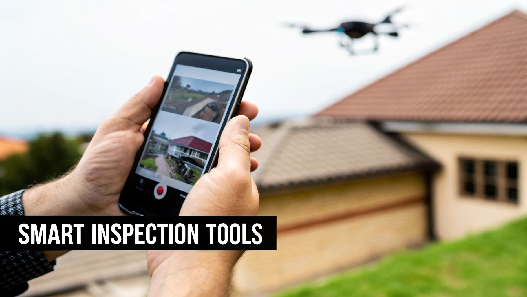 A person using a smartphone app to document the condition of a kitchen during a rental inspection.