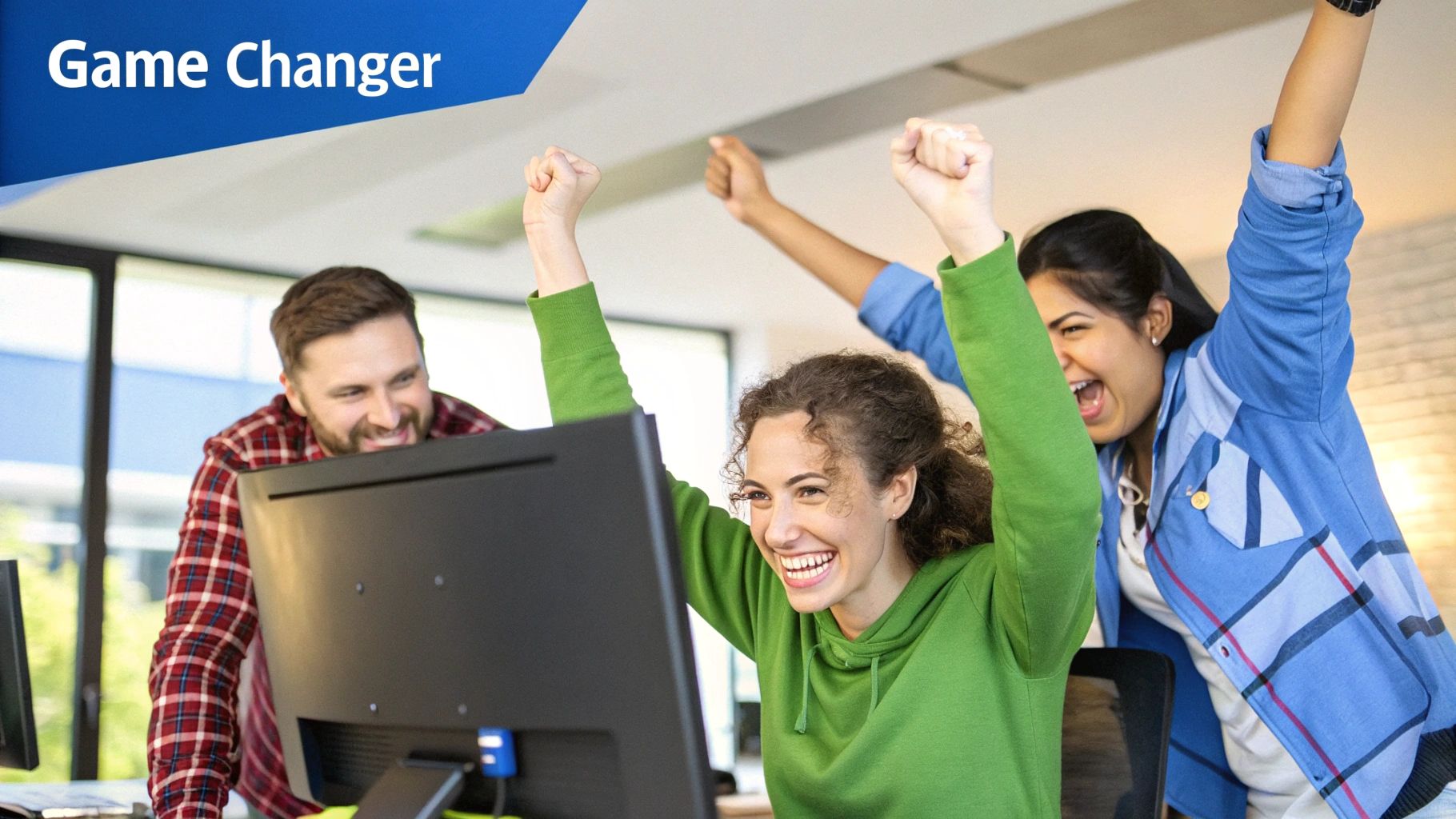 A team of developers celebrating a successful launch, illustrating the positive outcomes of CI testing.