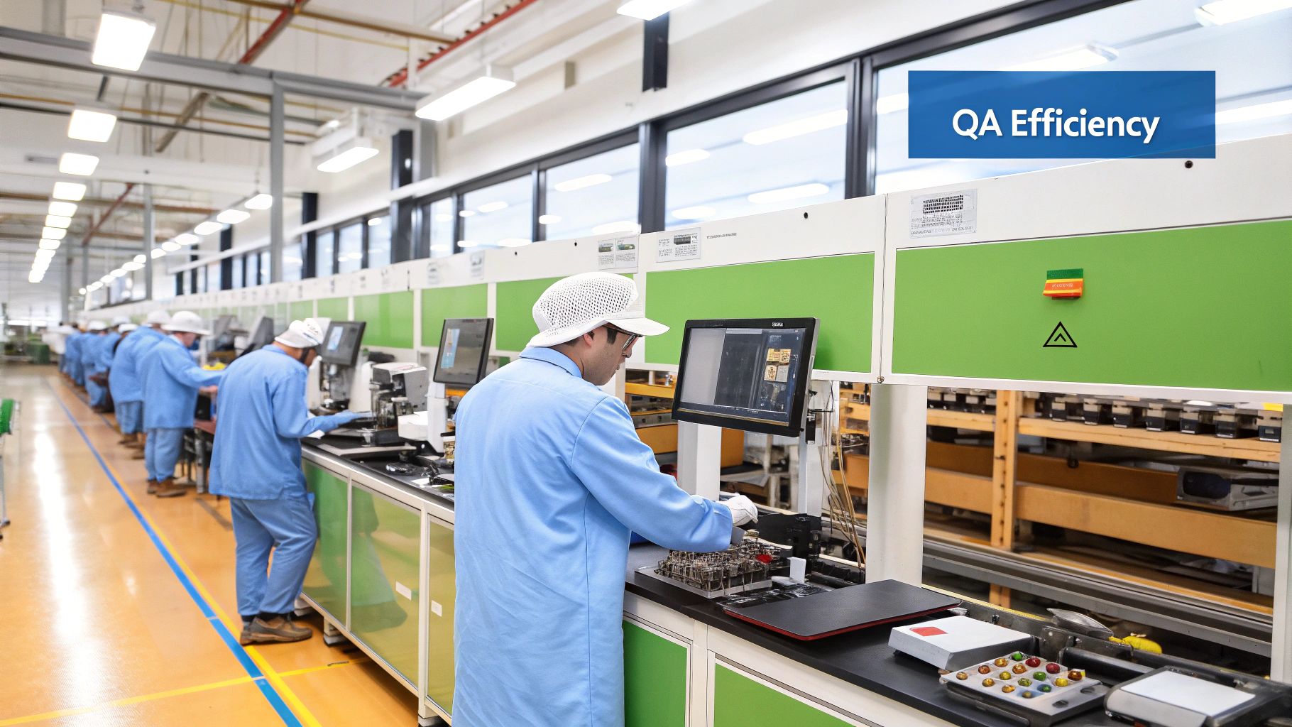 Gears of a machine working together to represent QA process efficiency