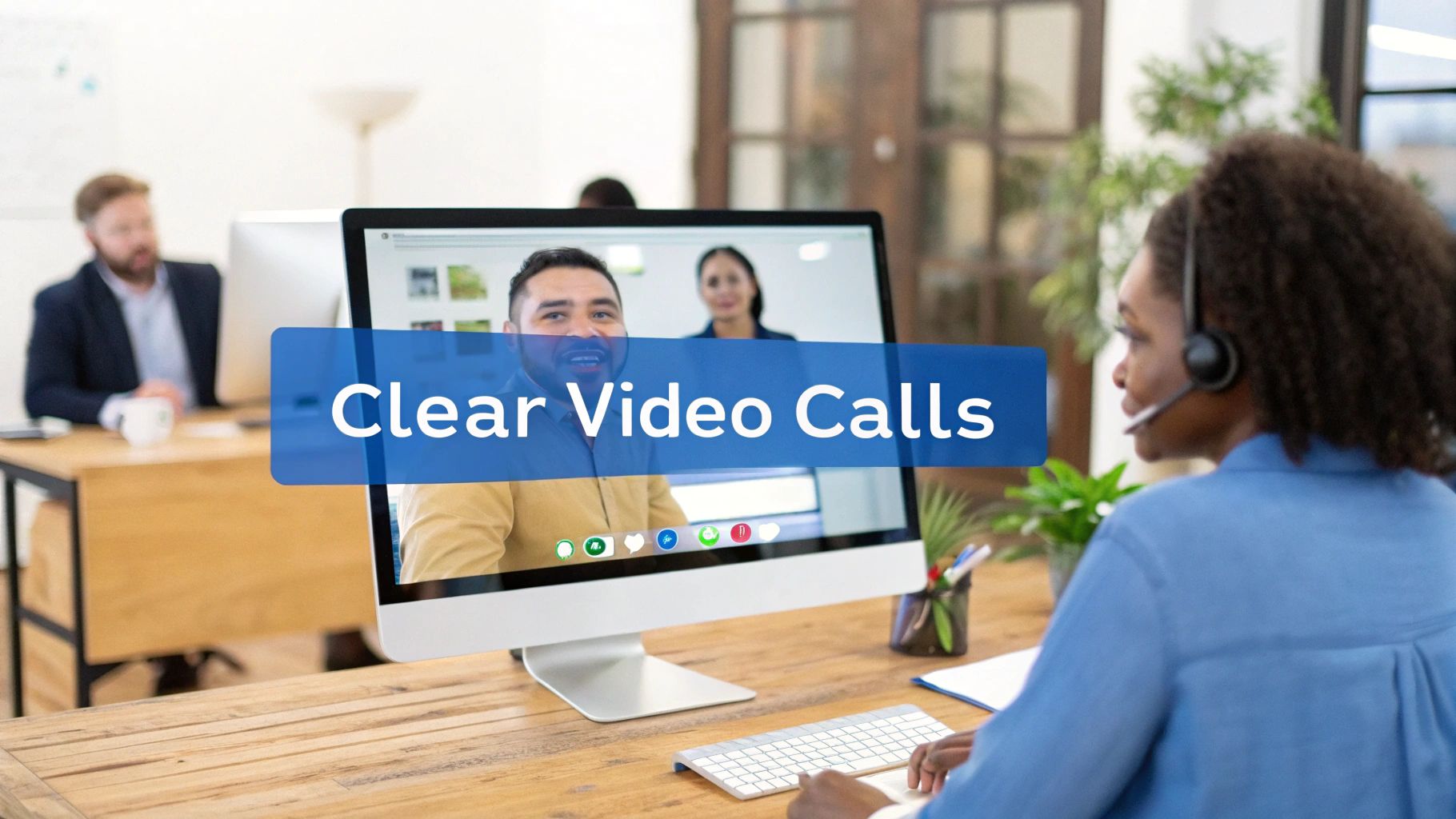 A professional working from home on a crystal-clear video call, while other network-intensive activities happen in the background without causing disruption.