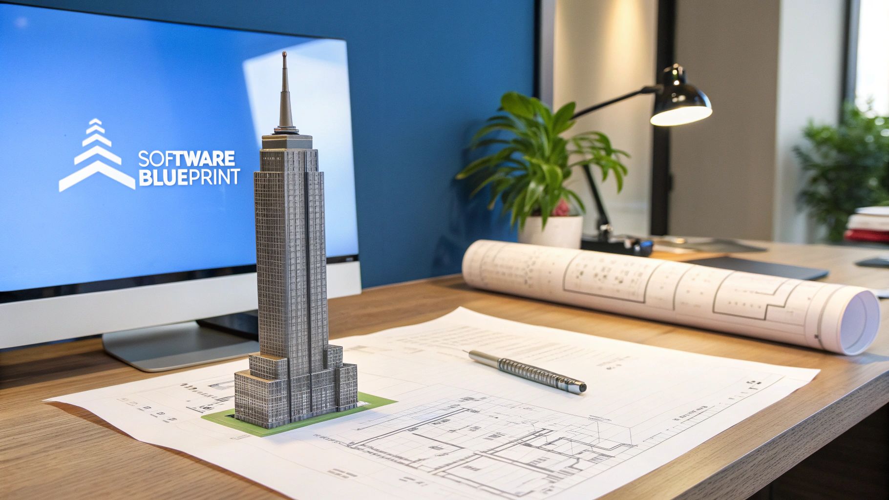 Architectural blueprint for a building, symbolizing a software test plan