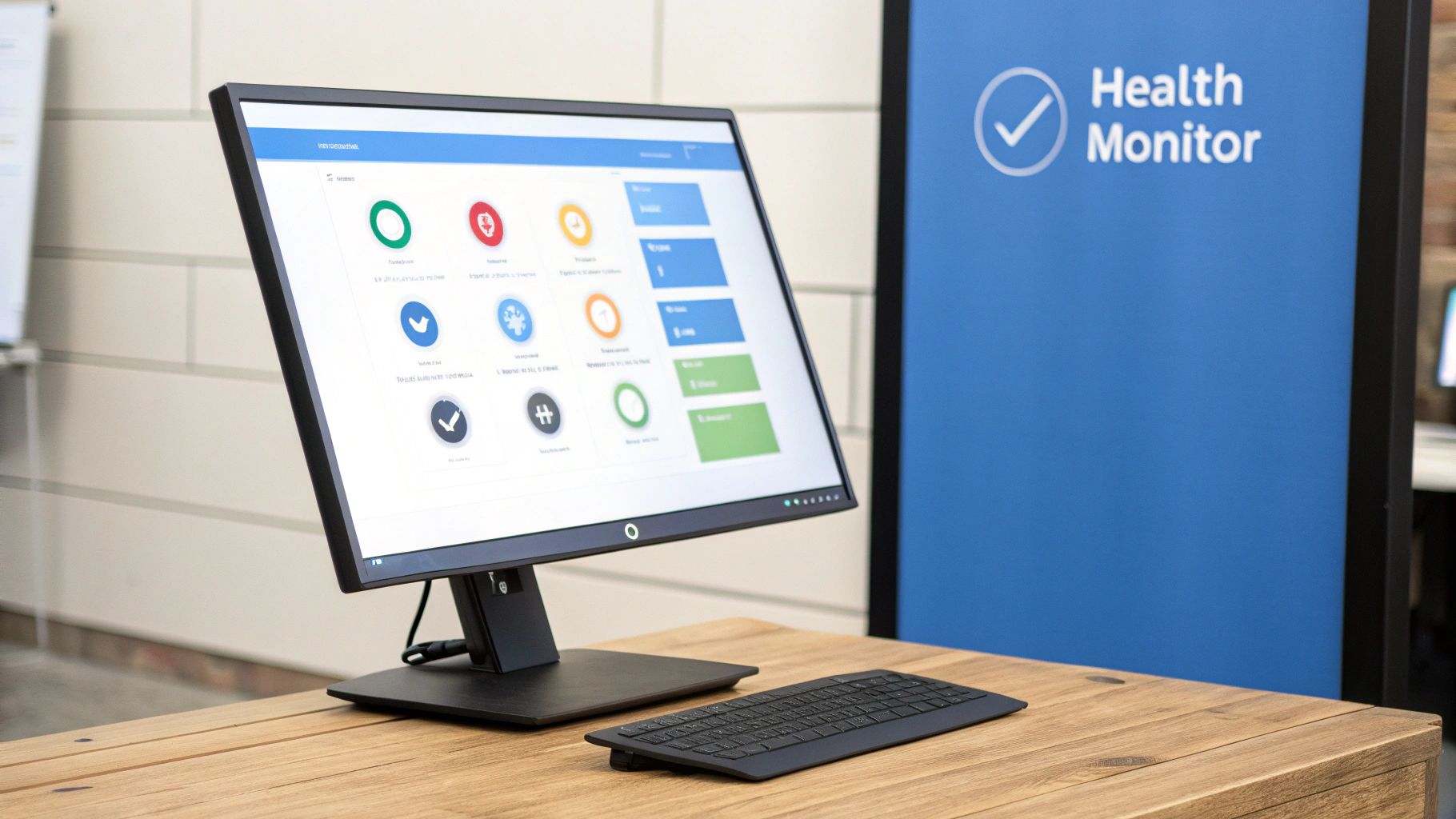 A dashboard showing server health metrics and performance graphs.